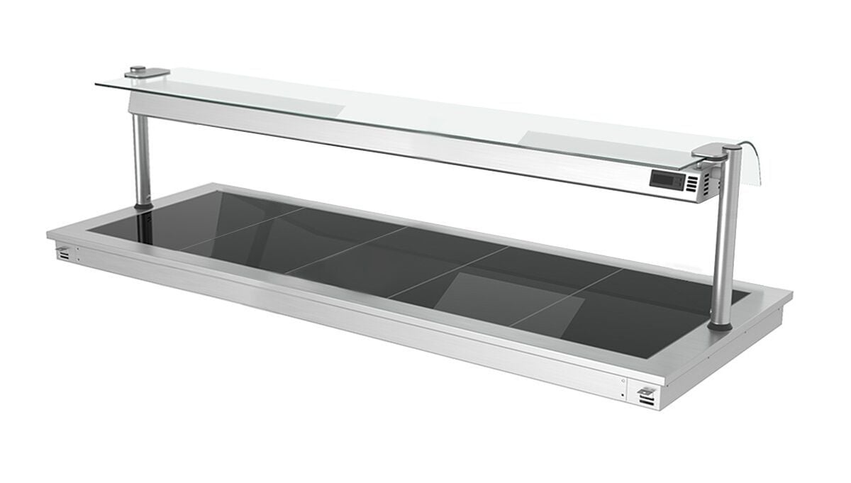 Placă de încălzire încorporabilă – 1800 mm – 5x GN 1/1 – 2,25 kW – cu paravan de protecție din sticlă