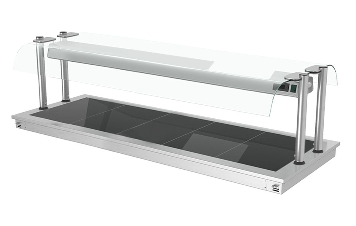 Placă de încălzire încorporabilă – 1800 mm – 5x GN 1/1 – 2,25 kW – cu paravan de protecție din sticlă