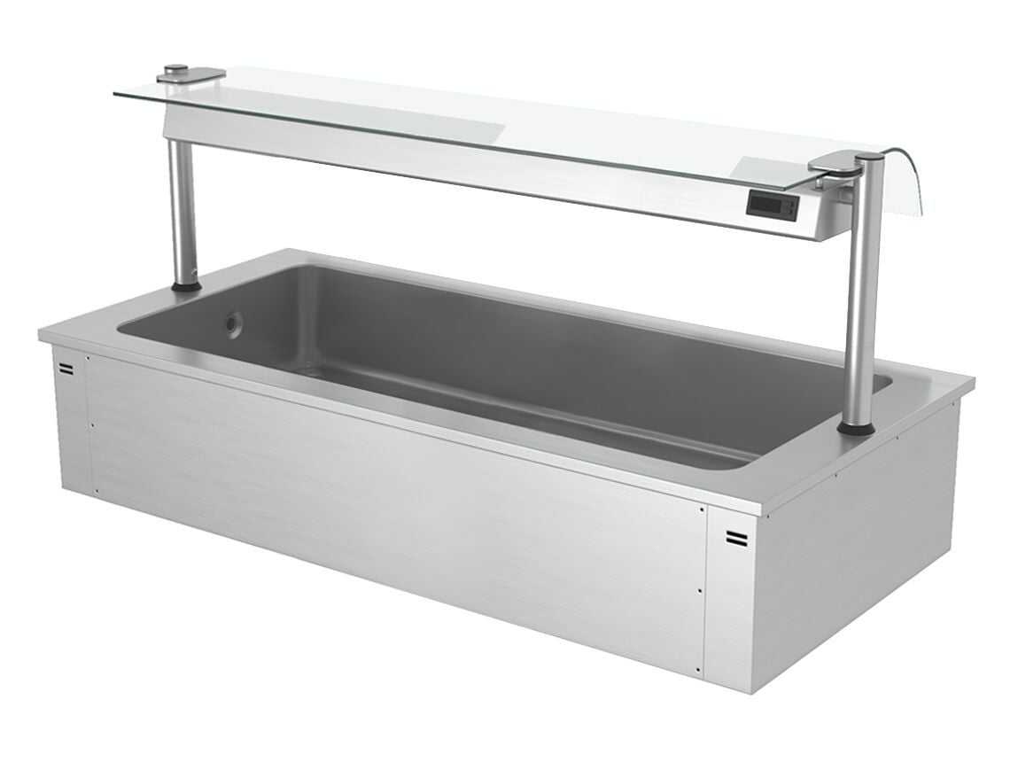 Cuva de gheață încastrabilă – 1800 mm – 5x GN 1/1 – 200 litri – cu protecție din sticlă împotriva stropirii