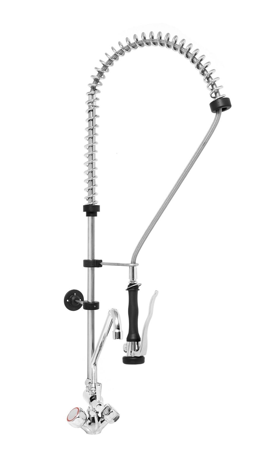 Duș prespălare cu 1 orificiu [2000] PREMIUM PLUS - cu duș pre‑spălare, pistol de pulverizare, furtun flexibil, montaj pe perete & doi robineți - pentru apă rece și caldă