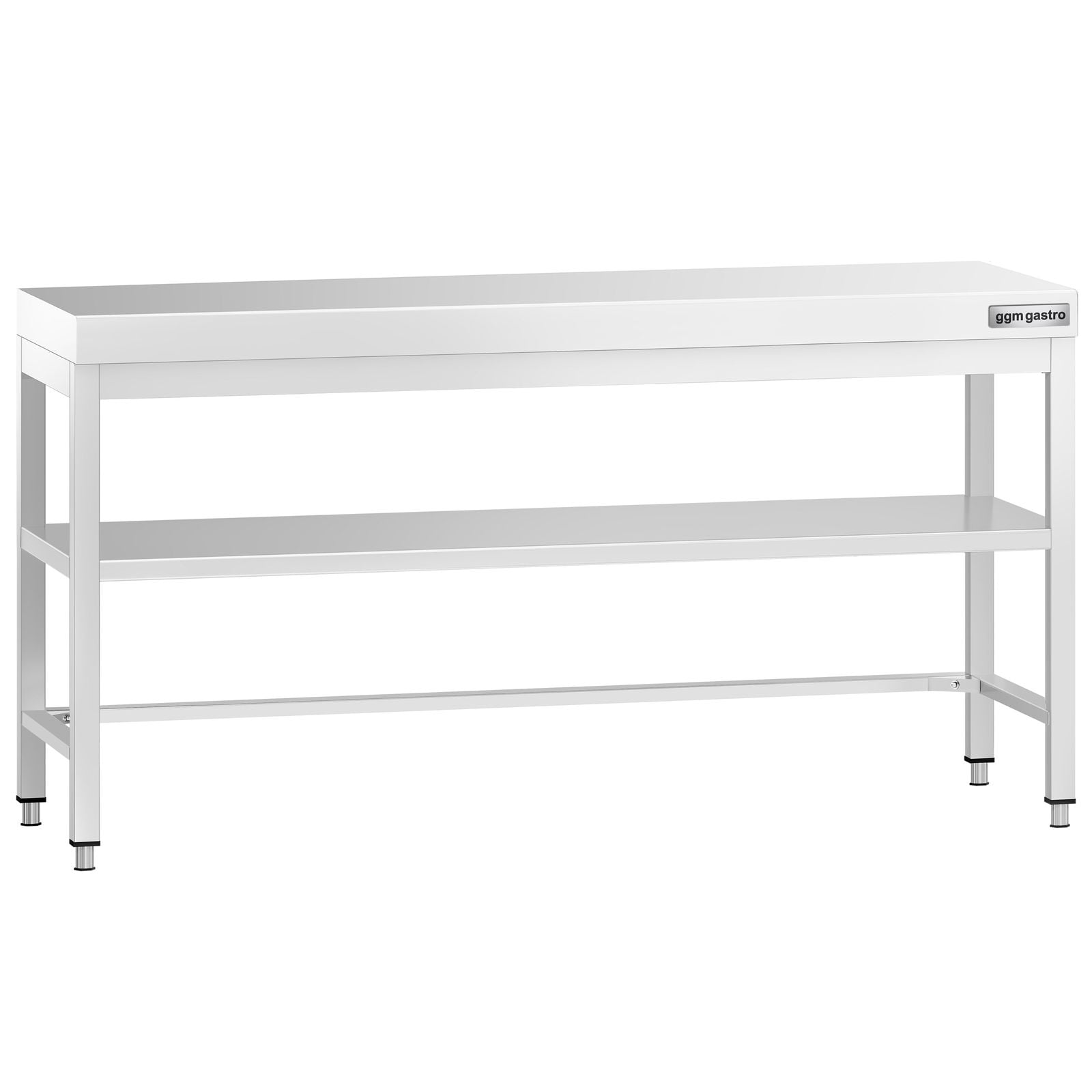 Masă de lucru din oțel inoxidabil PREMIUM – 2000 x 600 mm – cu blat de bază și traversă de susținere