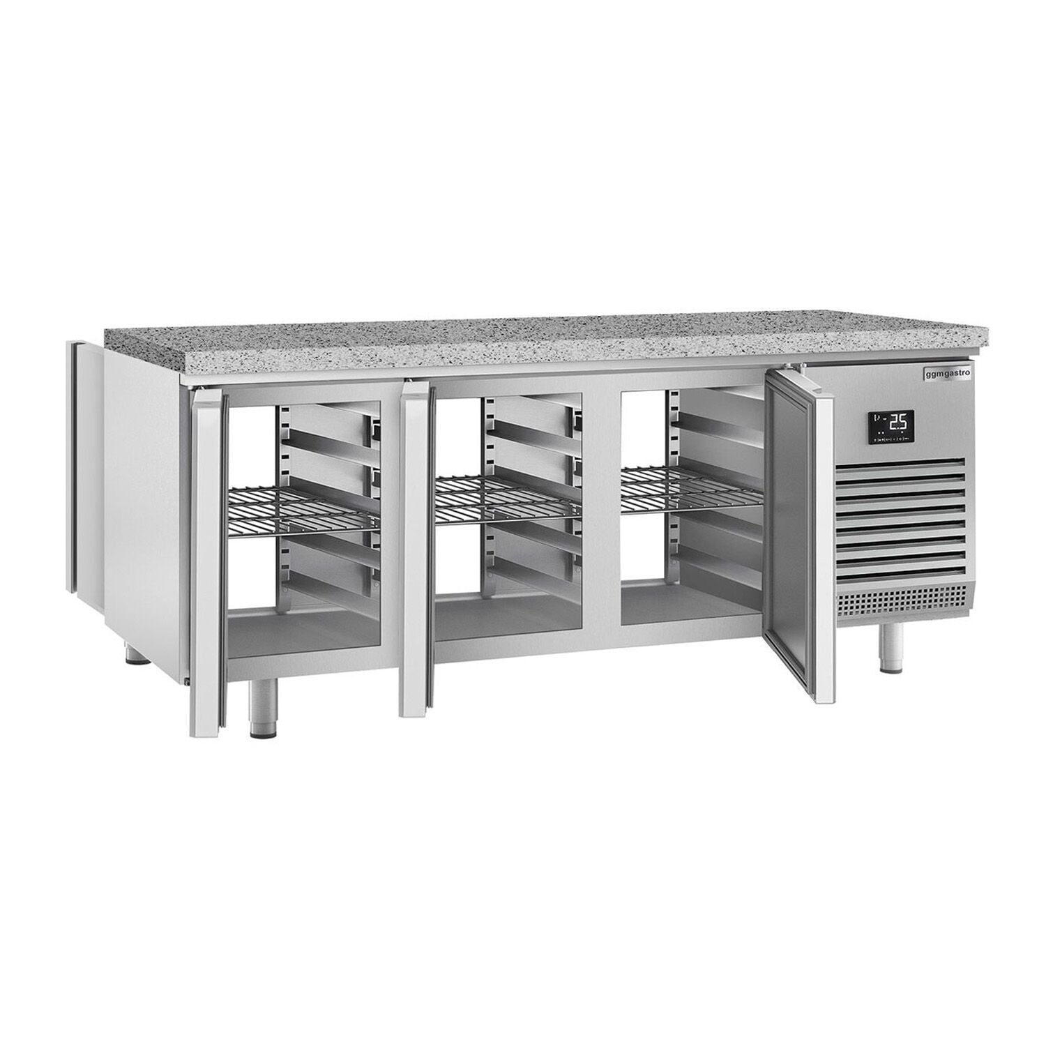 Masă frigorifică panificație Premium PLUS – 2185 x 800 mm – cu gaură de trecere – blat din granit