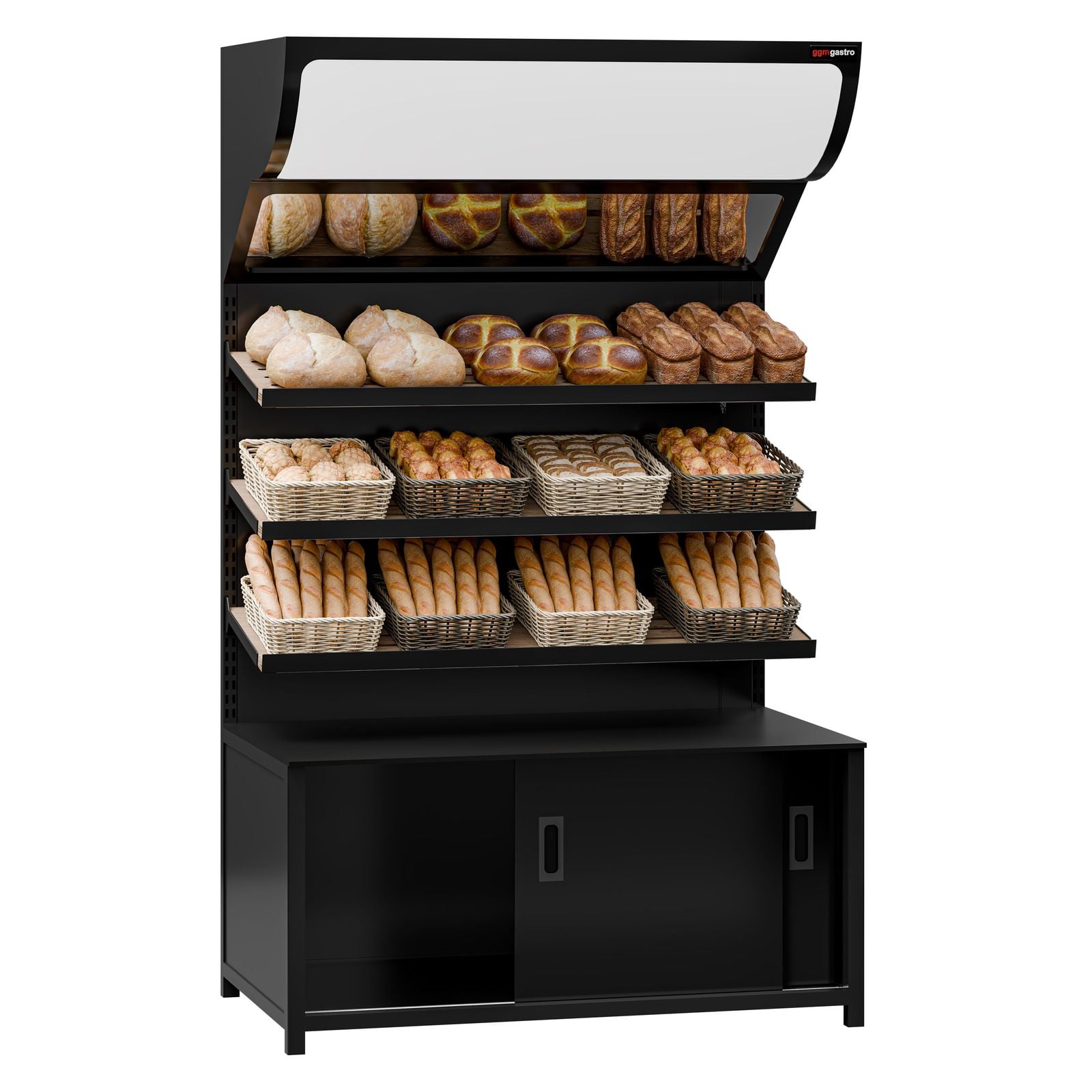 Raft pentru pâine - MADRID - 1200 mm - cu 3 rafturi - Negru mat