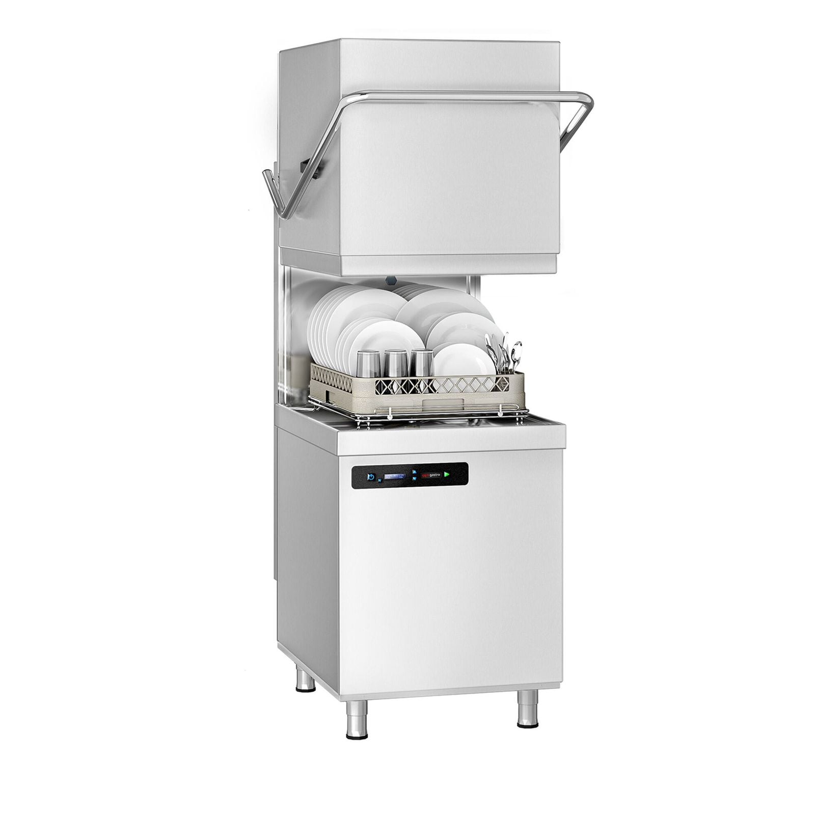 Mașină de spălat cu transport continuu cu pereți dubli – digitală – 7,1 kW – cu decalcifiator inclus – cu pompă pentru detergent și agent de lustruire