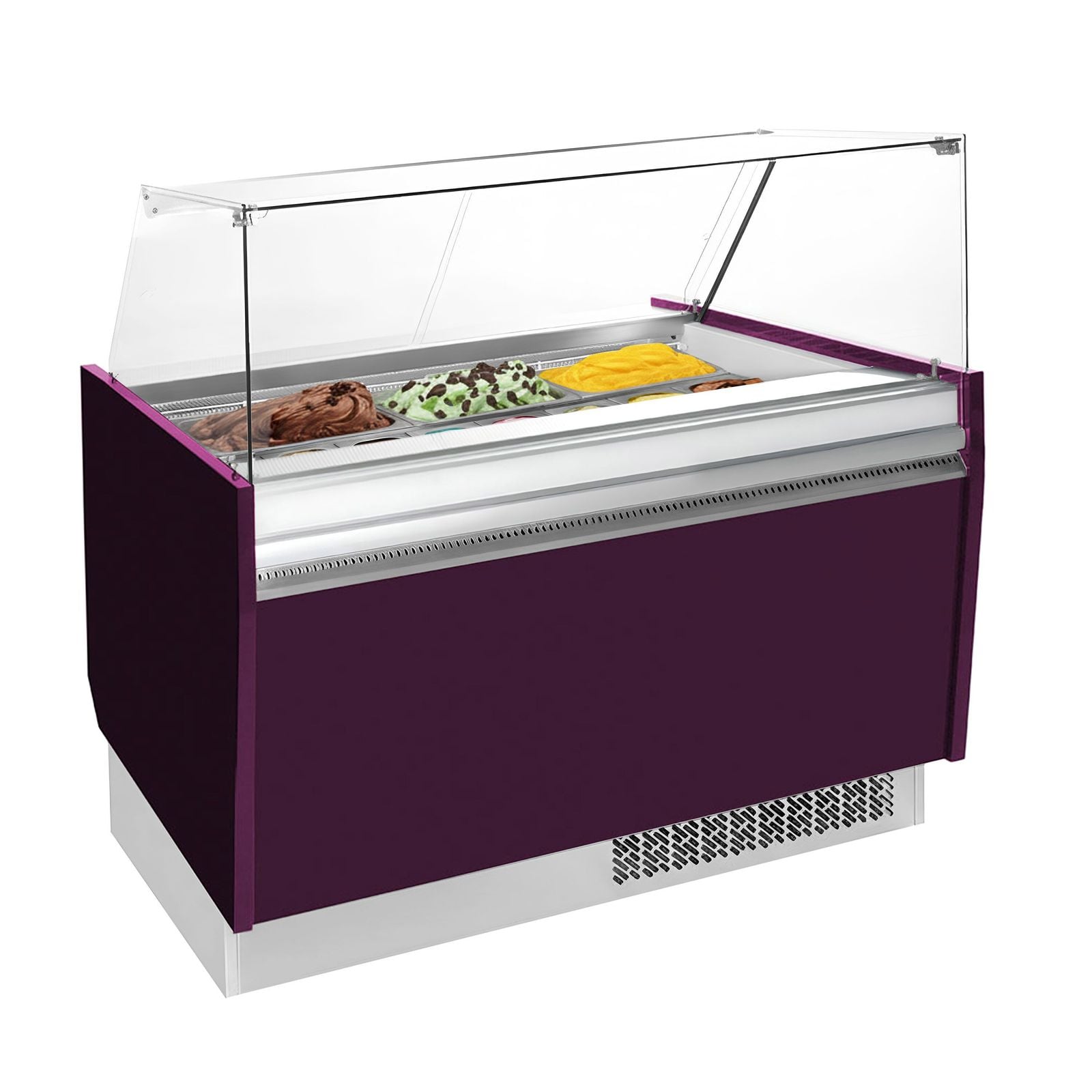 Vitrină pentru înghețată | LIAM - 1310 mm - statică - cu iluminare LED & dezghețare automată - pentru 10+10x cuve de 5 litri pentru înghețată - violet