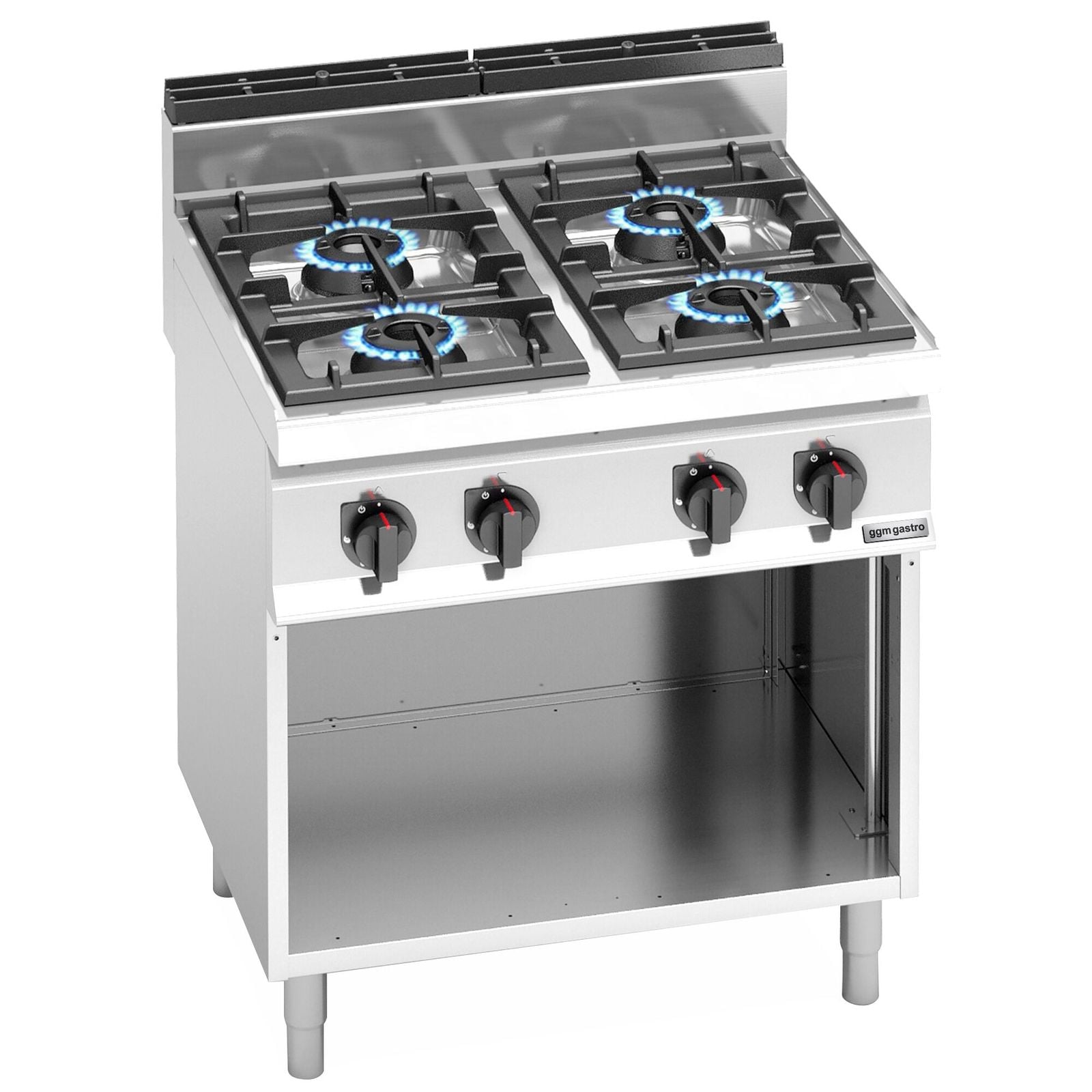 Mașină de gătit / Aragaz profesional pe gaz – LORENZO – seria 700 - 800x714x(H)1.070 mm - 28 kW - 4 arzătoare - suport deschis