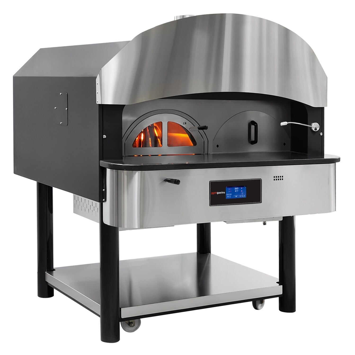 Cuptor pizza pe gaz - 1650x1705x1970 mm - 6 x Ø 30 cm - până la 400 °C - Touchscreen - 75 pizza/h - incl. rezervor pentru lemn