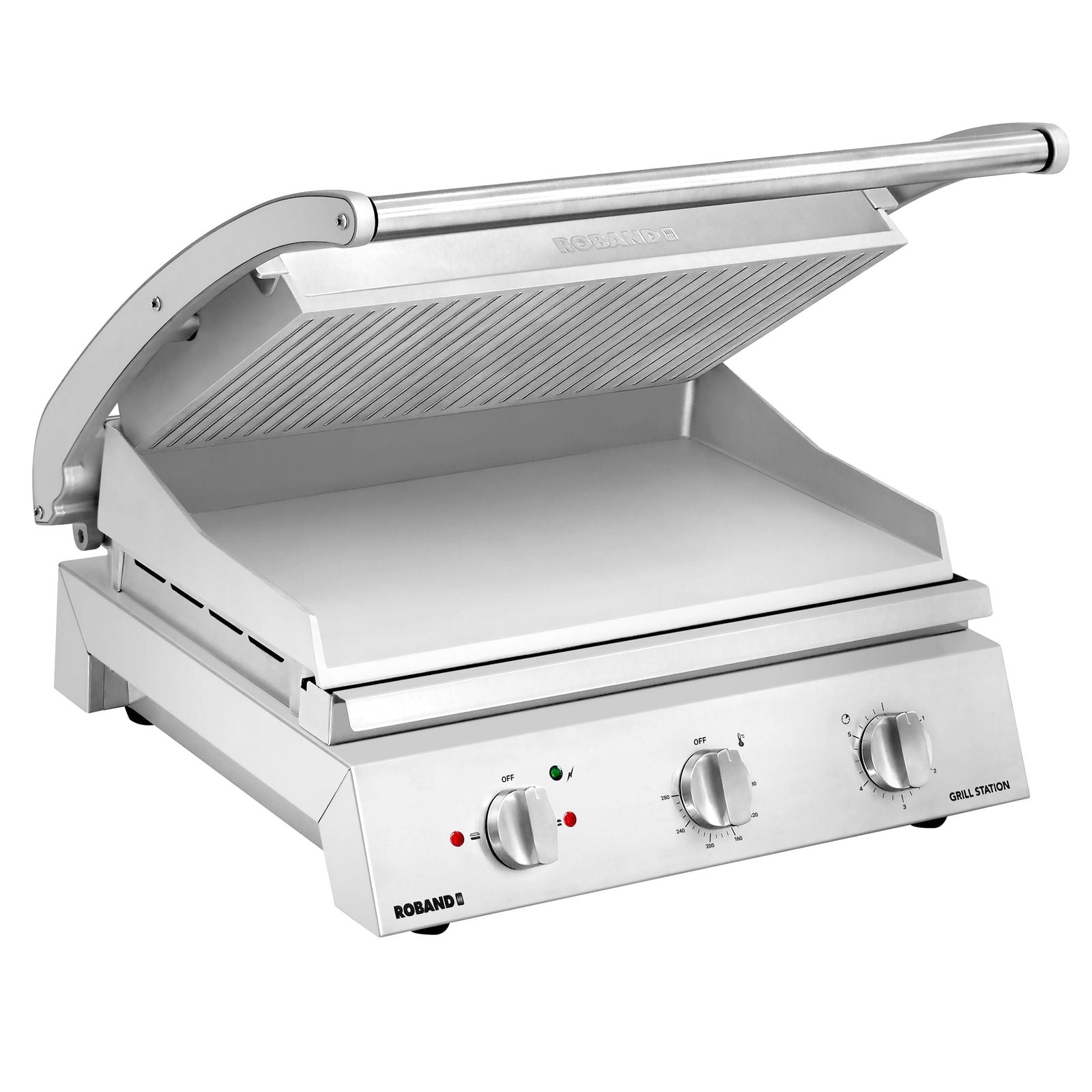 ROBAND | Contact grill / Grătar pentru hamburgeri - 3,1 kW - partea superioară striată și partea inferioară netedă - Suprafață de gătit: 500 x 275 mm