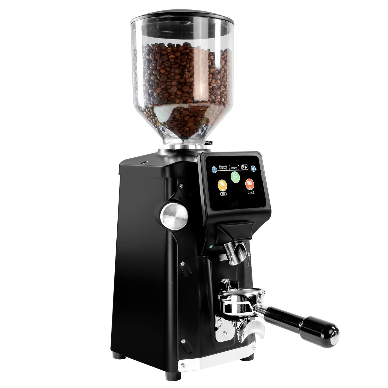 Râșniță de cafea profesională - recipient 1,2 kg - cu sistem de răcire - Ø 83 mm cuțite plate - detectare automată a suportului cu sită - carcasă din aluminiu - negru