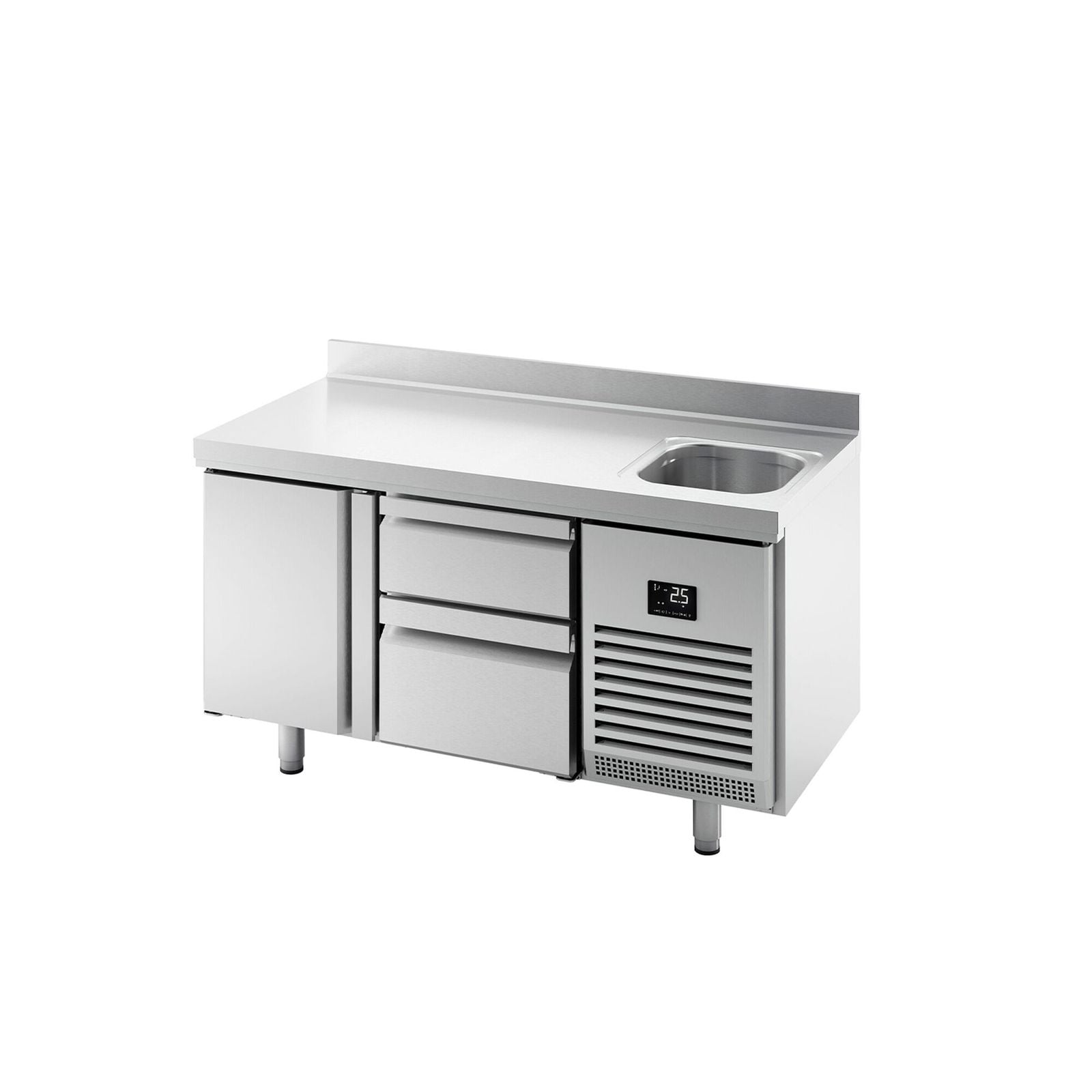 Masă frigorifică PREMIUM PLUS - 1468x600 mm - 250 L - cu 1 uși - cu 2 sertare - bordură - blat lucru