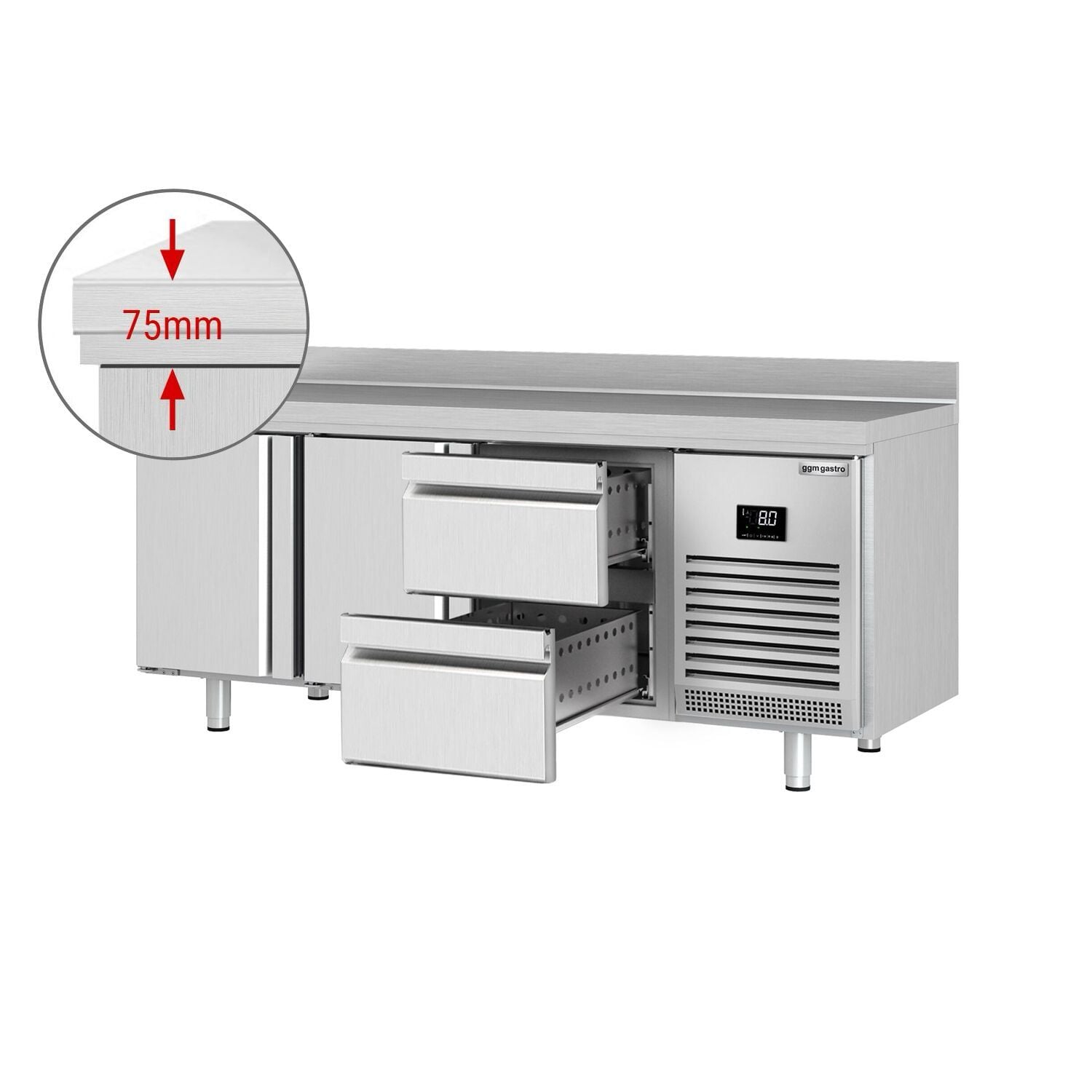 Masă frigorifică Premium PLUS – 1960 x 700 mm – cu 2 uși – 2 sertare – cu rebord