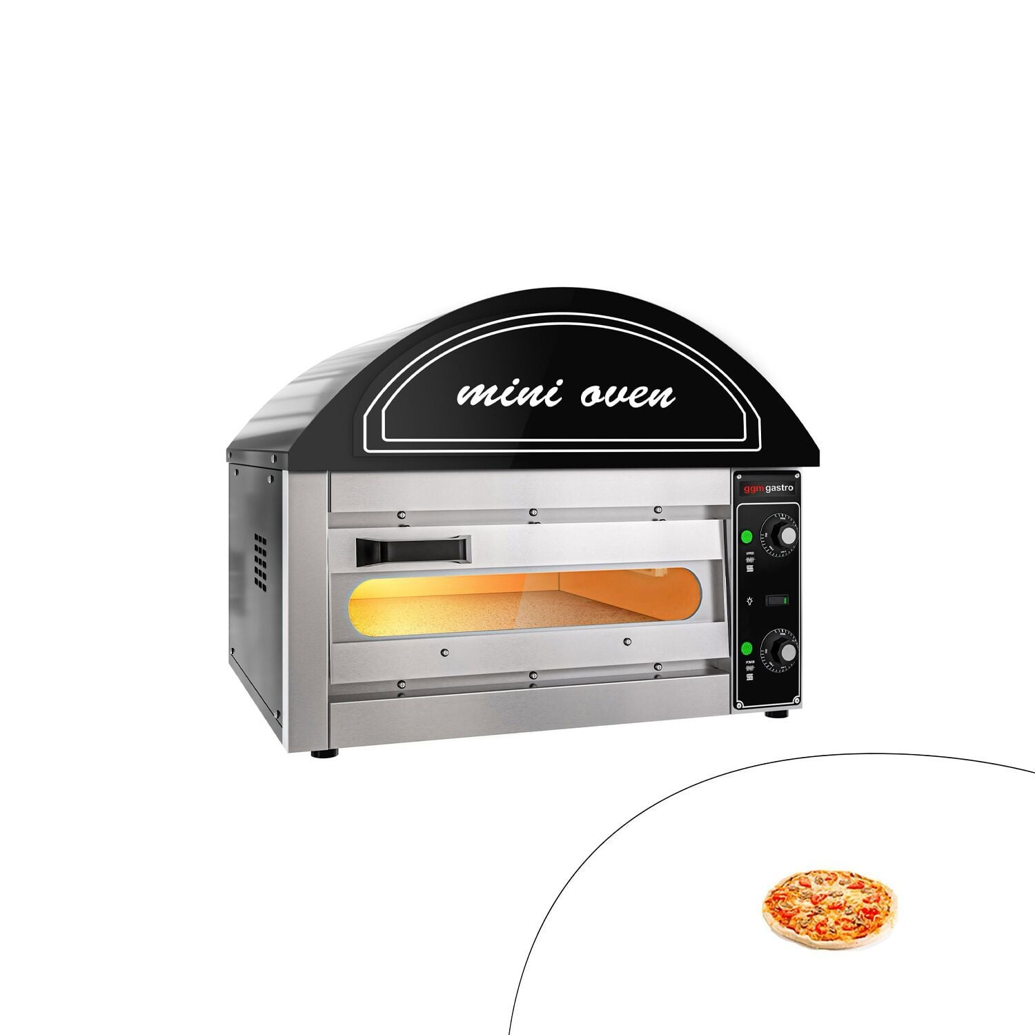 Cuptor electric pentru pizza (mini) - 530x430x450 mm - 1 x Ø 34 cm - până la 280 °C - Control manual (analogic) - negru