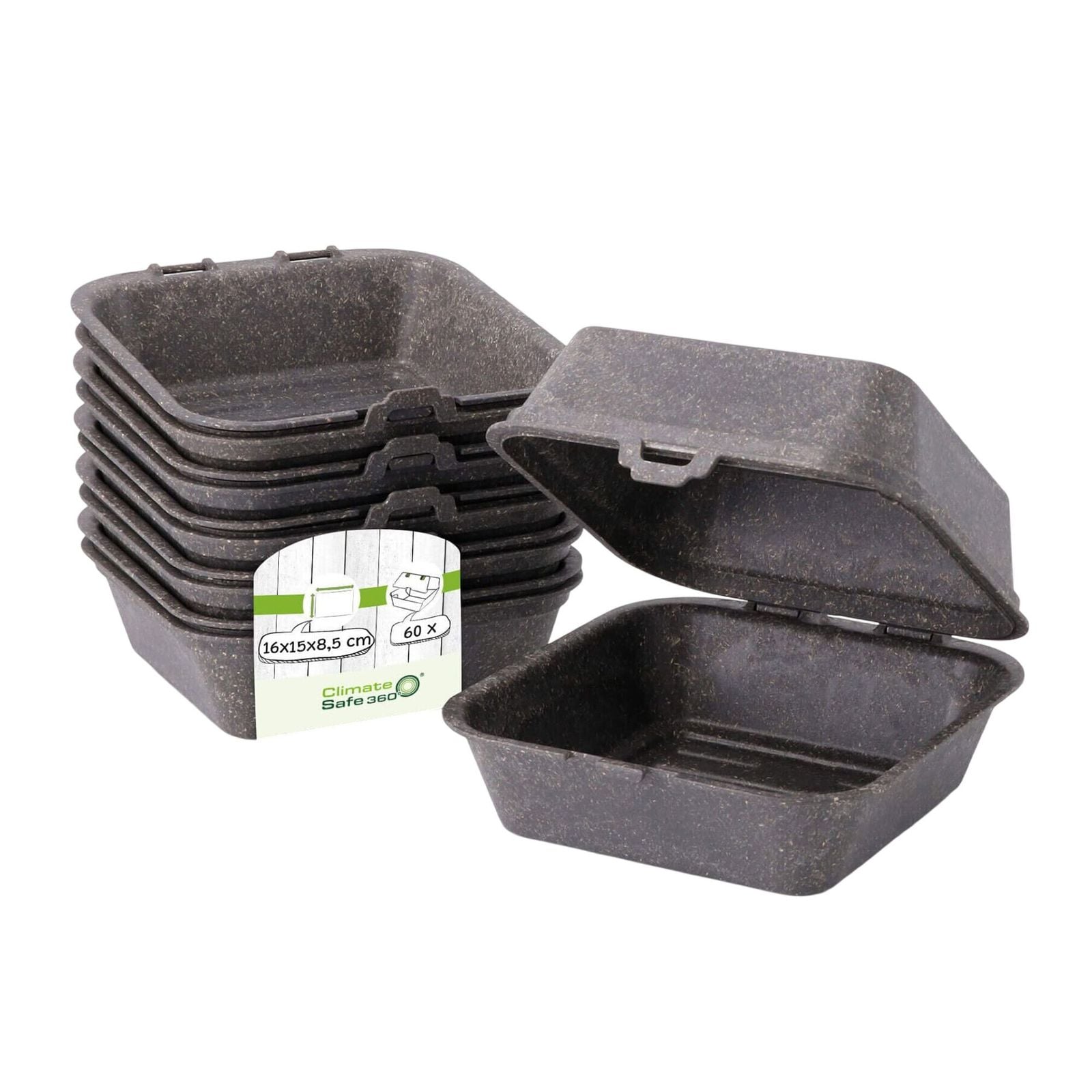 (60 bucăți) Cutie reutilizabilă pentru burgeri – 160 x 150 x 85 mm – Gri