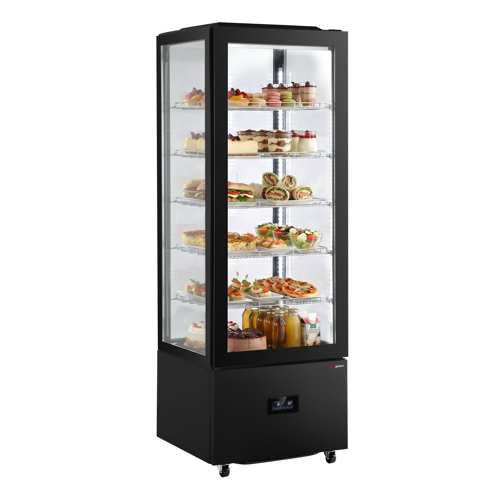 Vitrină panoramică - 402 litri - 590 mm - 1 ușă din sticlă - geam drept - cu 5 rafturi - iluminare LED