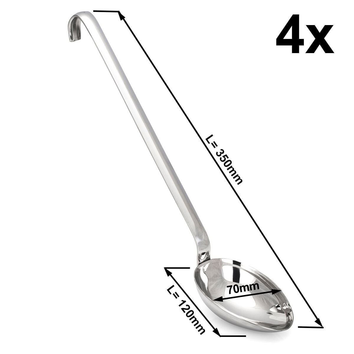 (4 bucăți) Linguri de servit – Ø 70 mm – Lungime: 350 mm – adânci – oțel inoxidabil
