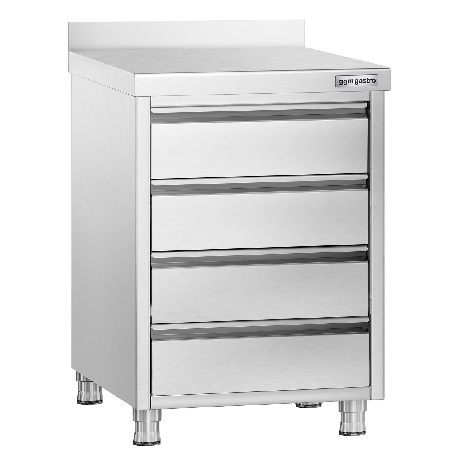 Masă tip dulap PREMIUM - oțel inoxidabil - cu 4 sertare - cu rebord - 500x700 mm