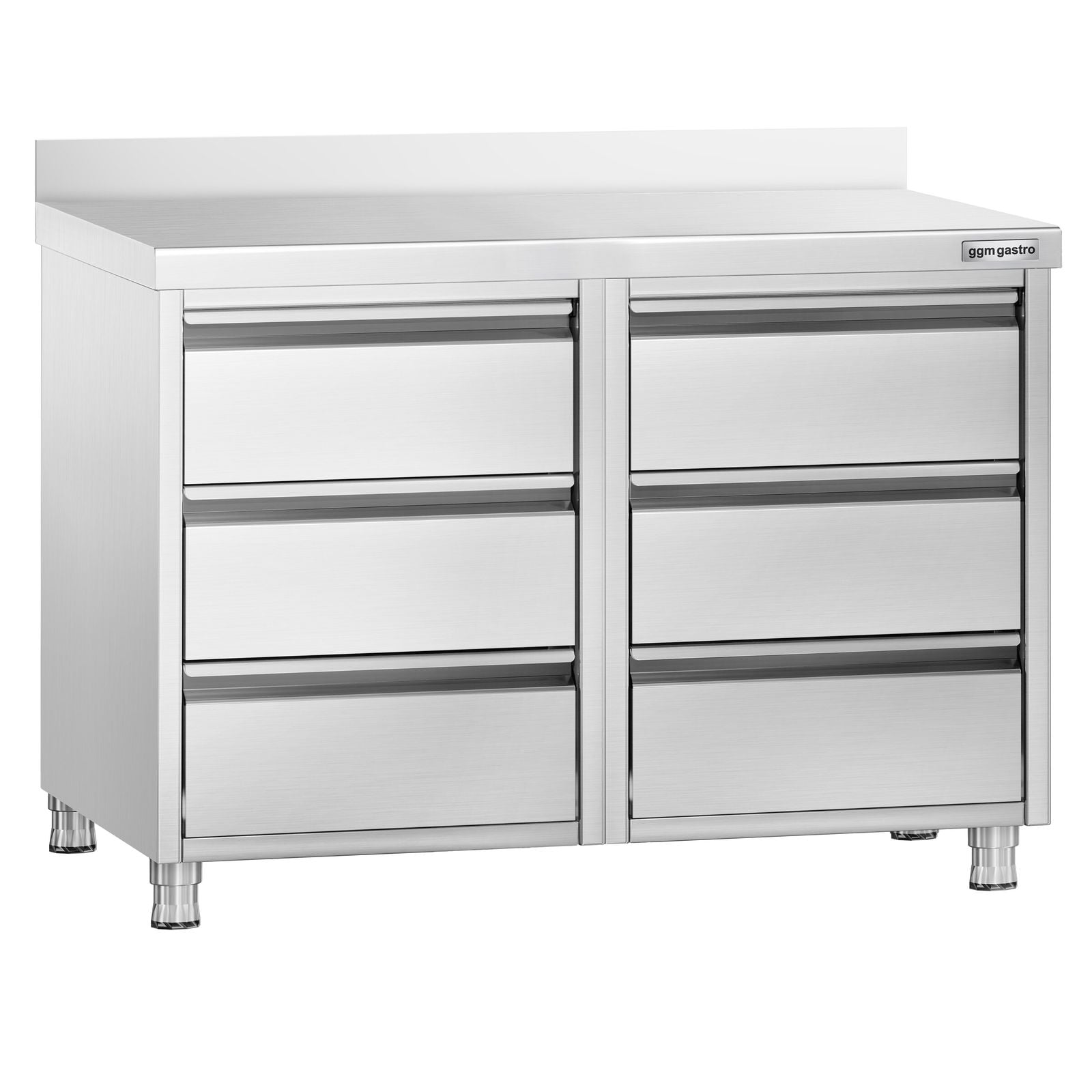 Masă tip dulap PREMIUM - oțel inoxidabil - cu 6 sertare - cu rebord - 1000x700 mm