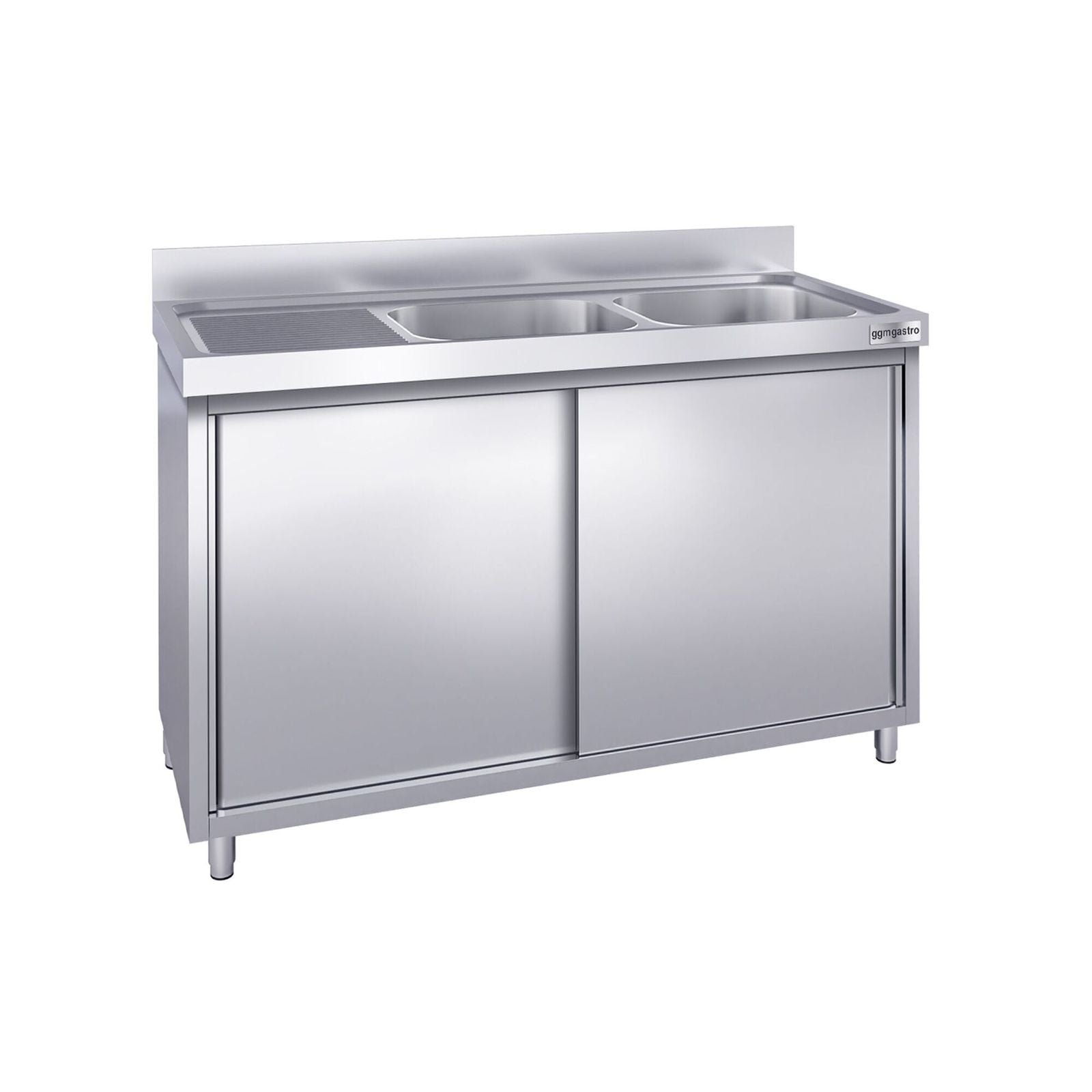 Chiuvetă tip dulap PREMIUM - din oțel inoxidabil - 1400x600 mm - cu 2 cuve pe dreapta