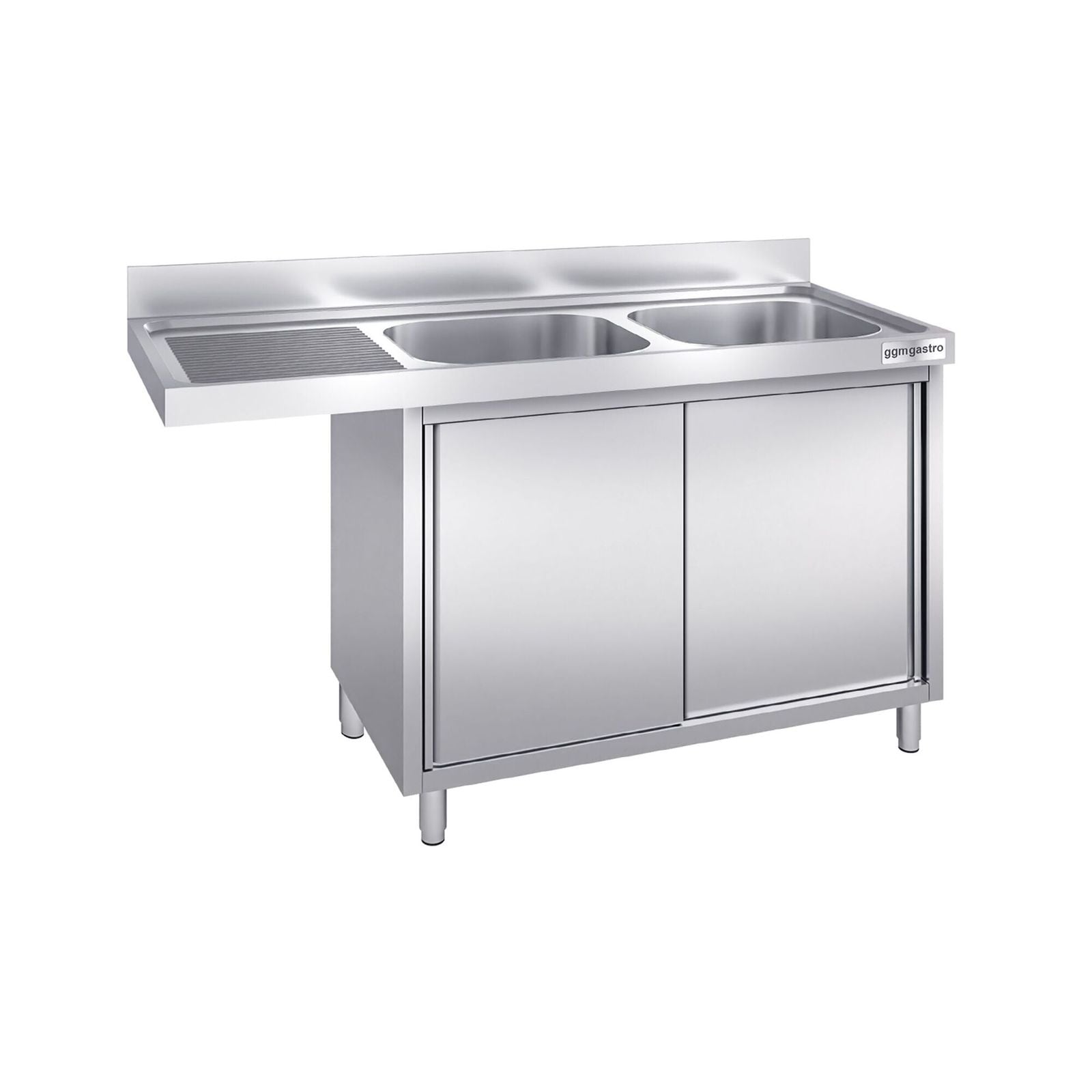 Chiuvetă tip dulap pentru mașină de spălat vase PREMIUM - 1600x600 mm - cu 2 cuve dreapta
