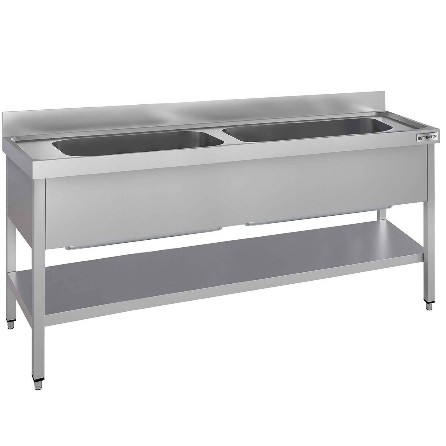 Chiuvetă pentru spălat vase ECO – 2000 x 700 mm – cu poliță și 2 cuve