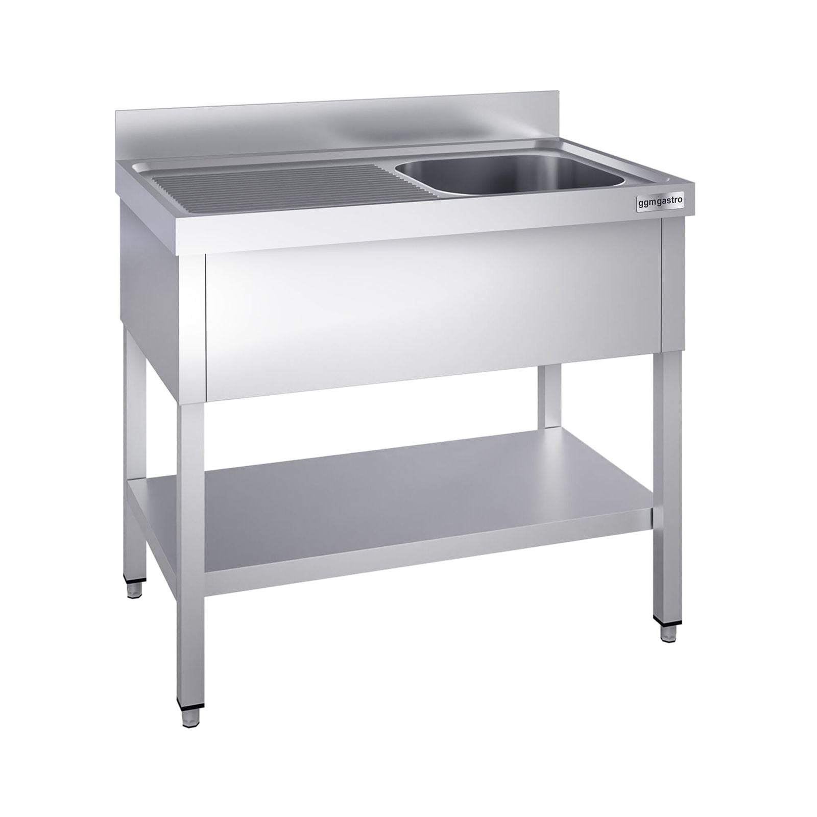 Chiuvetă profesională PREMIUM - 1000x600 mm - cu poliță inferioară - cu 1 cuvă - cuva pe dreapta
