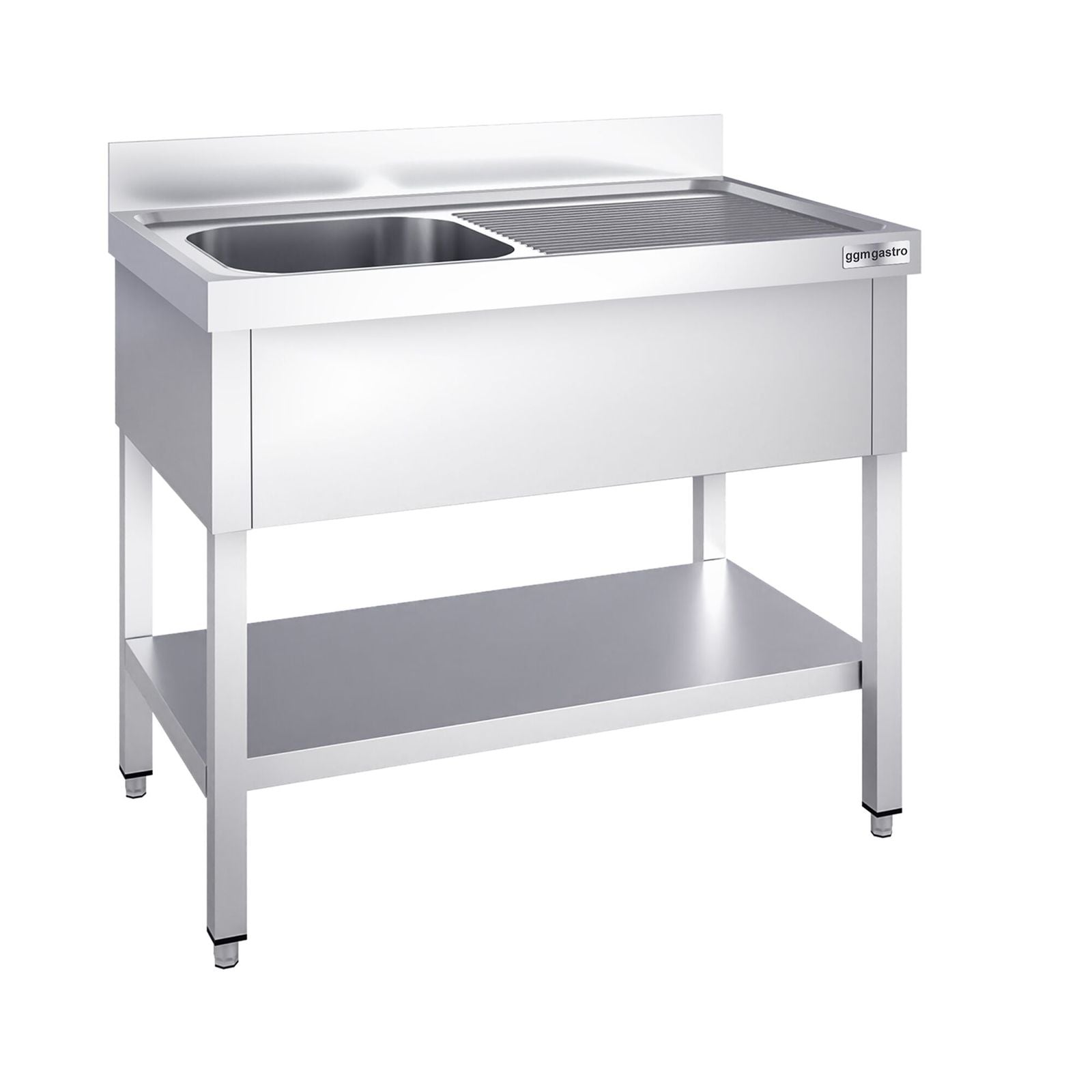 Chiuvetă profesională PREMIUM - 1200x600 mm - cu poliță inferioară - cu 1 cuvă - cuva pe stânga