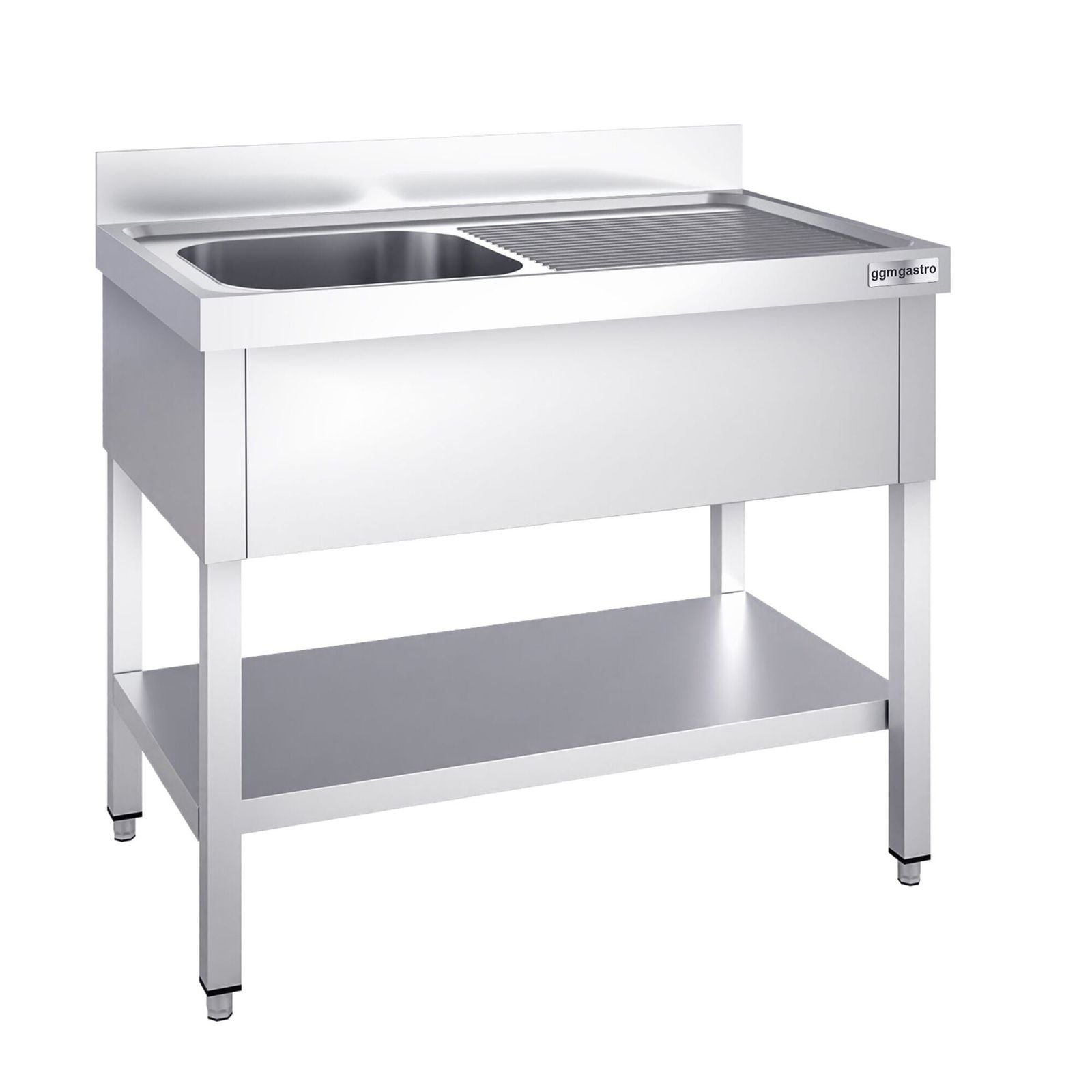 Chiuvetă profesională pentru oale PREMIUM - 1200x700 mm - cu poliță inferioară - cu 1 cuvă - cuva pe stânga