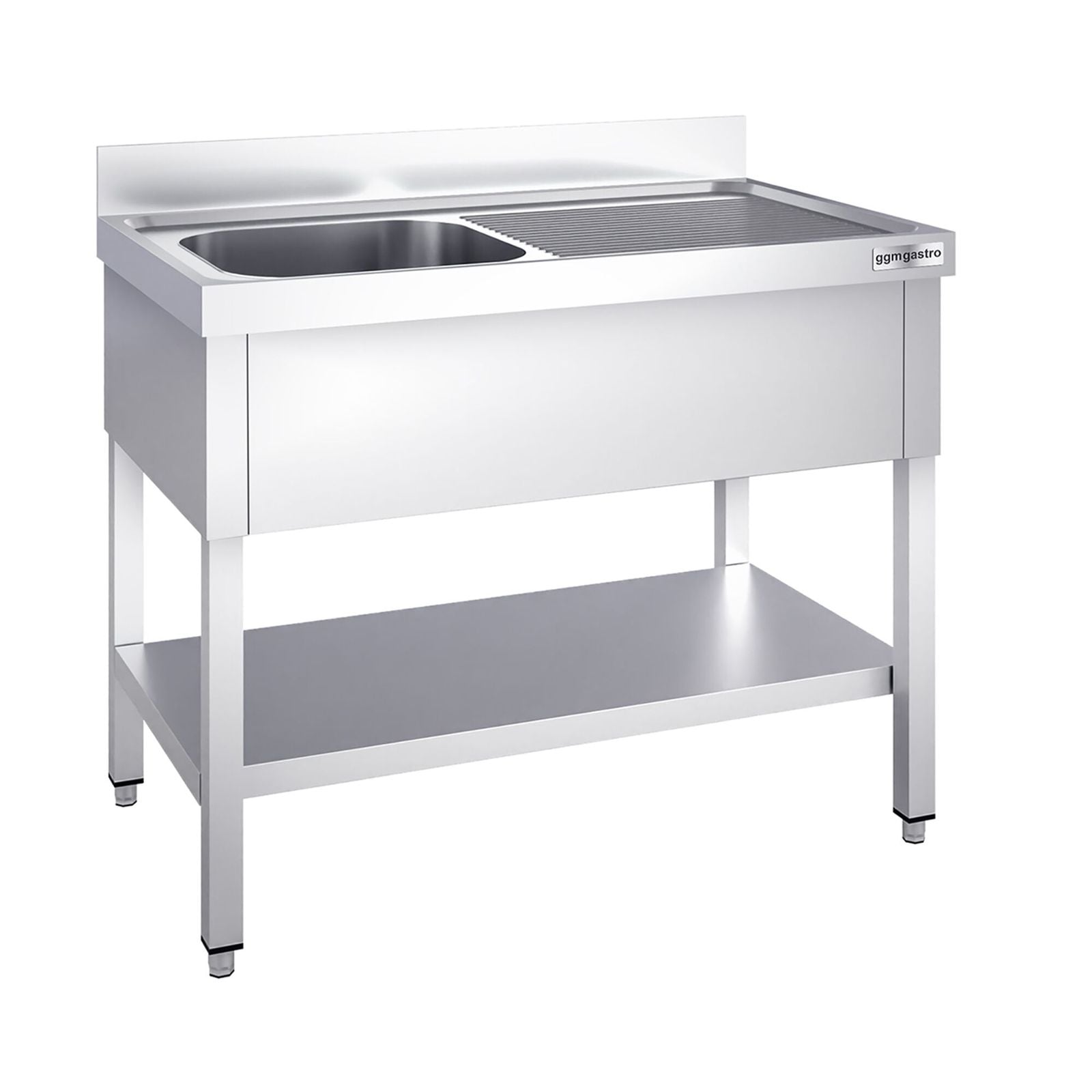 Chiuvetă profesională PREMIUM - 1400x600 mm - cu poliță inferioară - cu 1 cuvă - cuva pe stânga