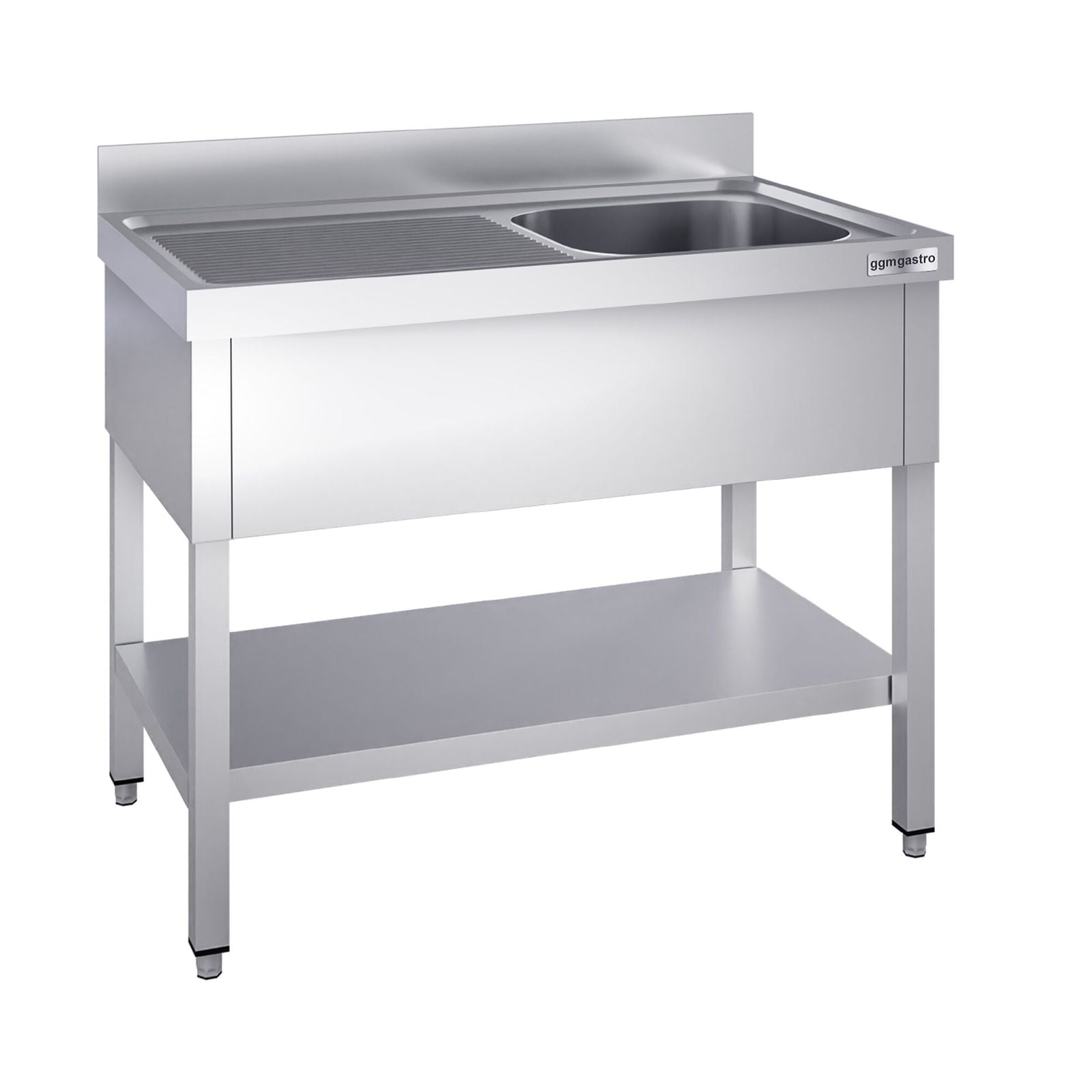 Chiuvetă profesională PREMIUM - 1400x600 mm - cu poliță inferioară - cu 1 cuvă - cuva pe dreapta