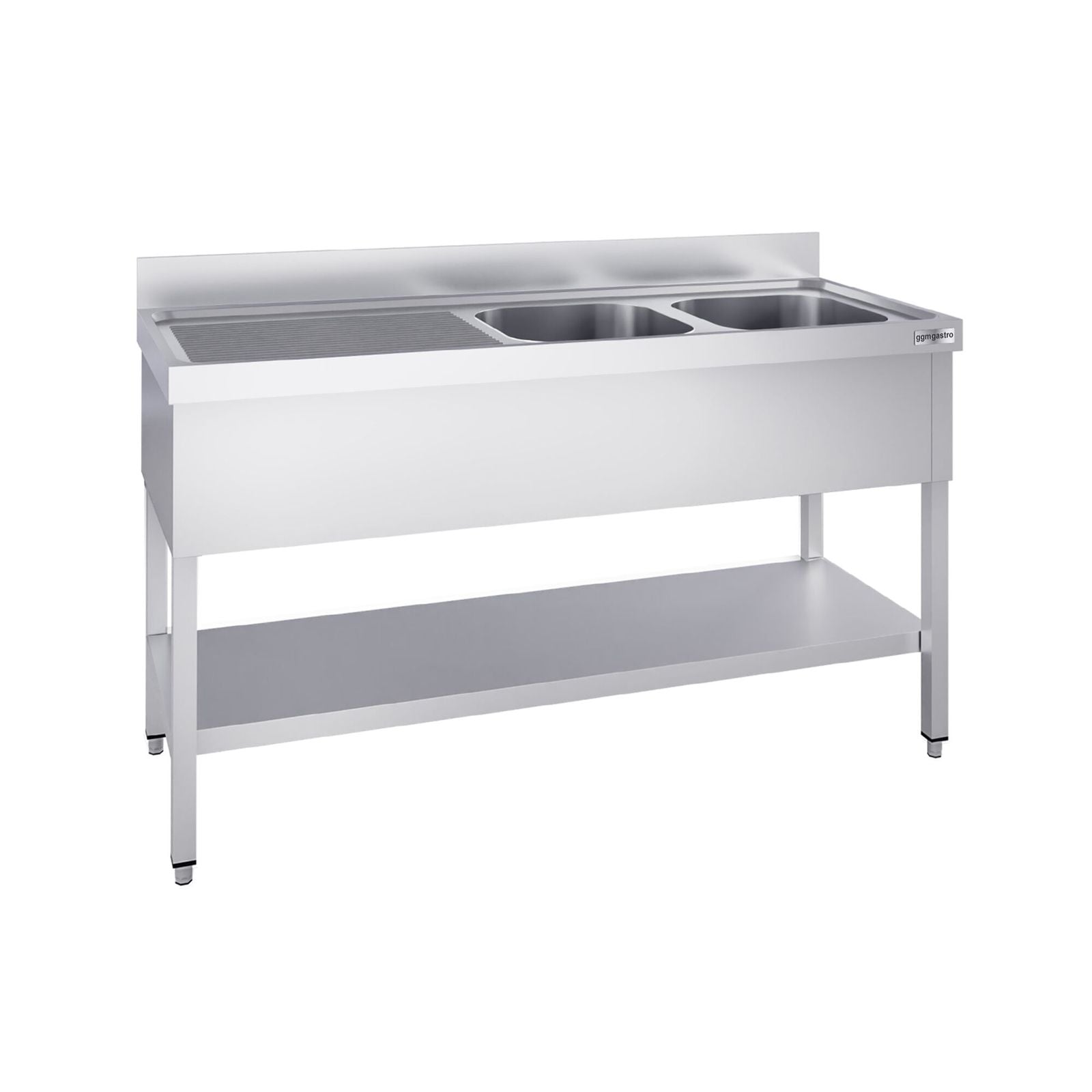 Chiuvetă profesională PREMIUM - 1400x600 mm - cu poliță inferioară - cu 2 cuve
