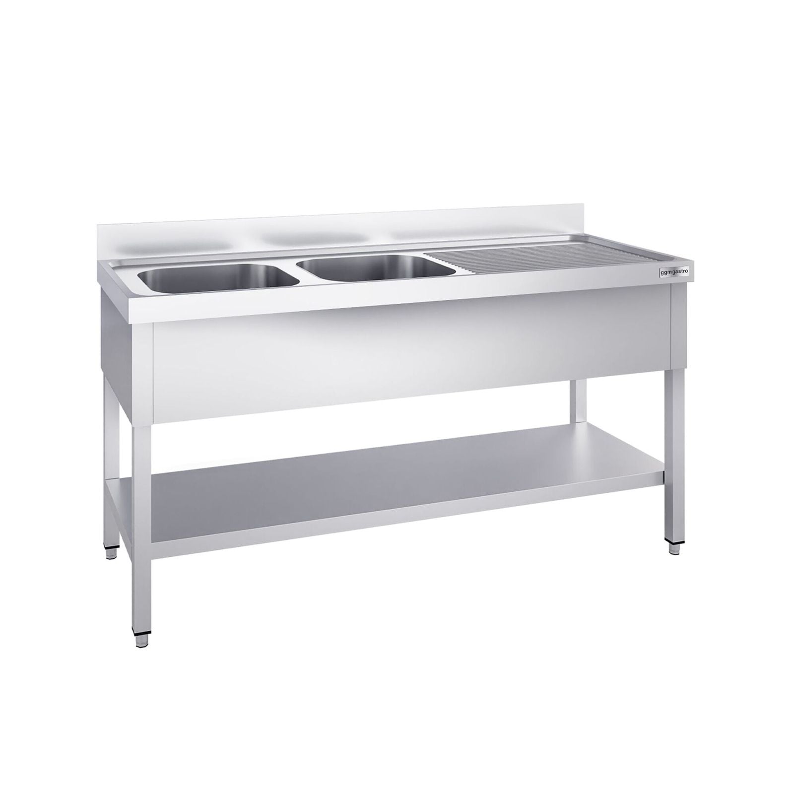Chiuvetă profesională PREMIUM - 1400x700 mm - cu poliță inferioară - cu 2 cuvă/cuve