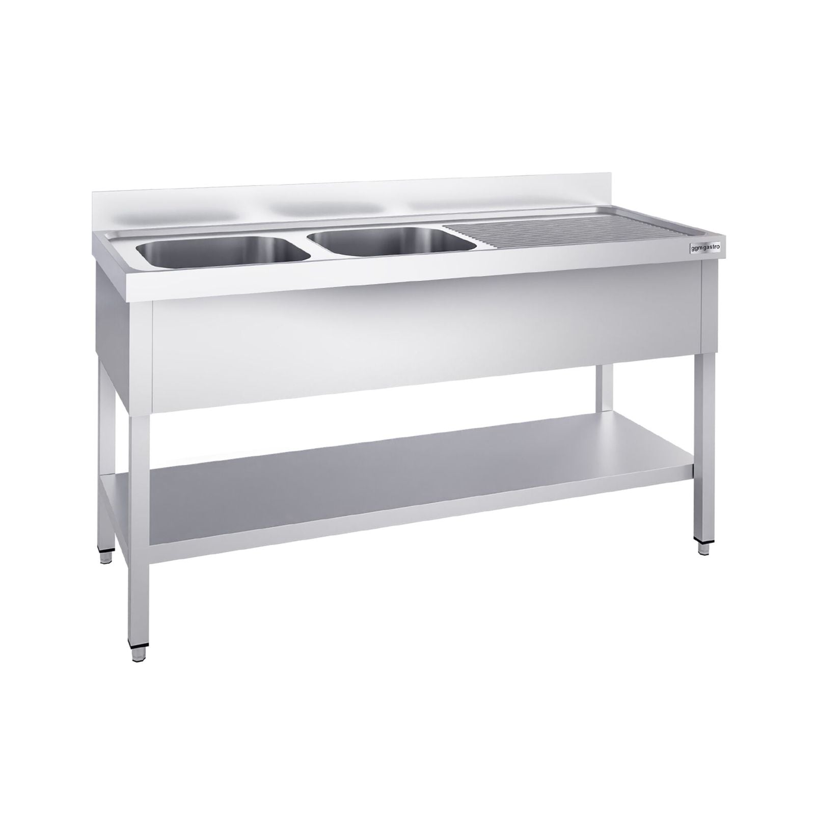 Chiuvetă profesională PREMIUM - 1600x600 mm - cu poliță inferioară - cu 2 cuve