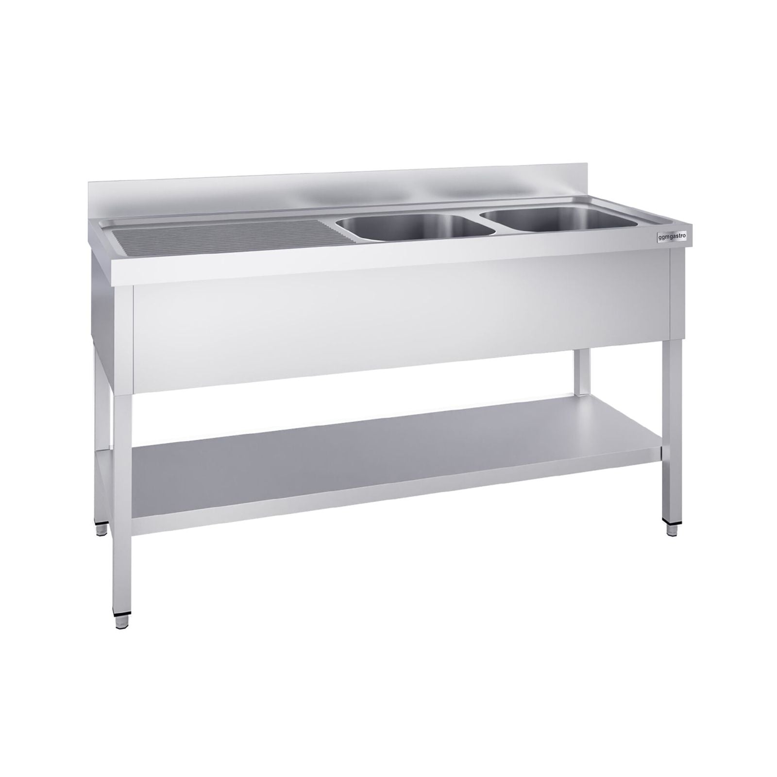Chiuvetă profesională PREMIUM - 1600x600 mm - cu poliță inferioară - cu 2 cuve