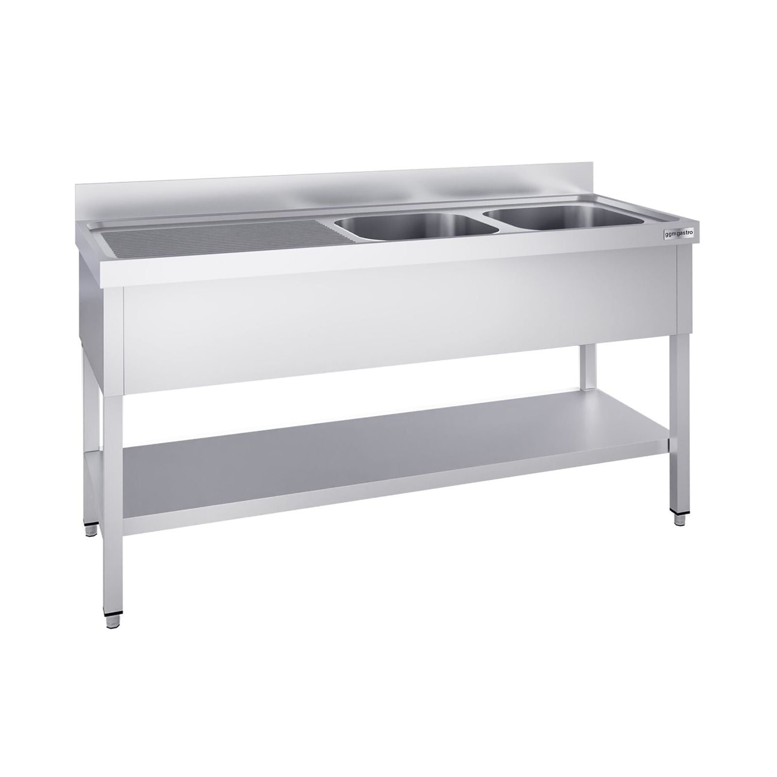 Chiuvetă profesională PREMIUM - 1800x600 mm - cu poliță inferioară - cu 2 cuve