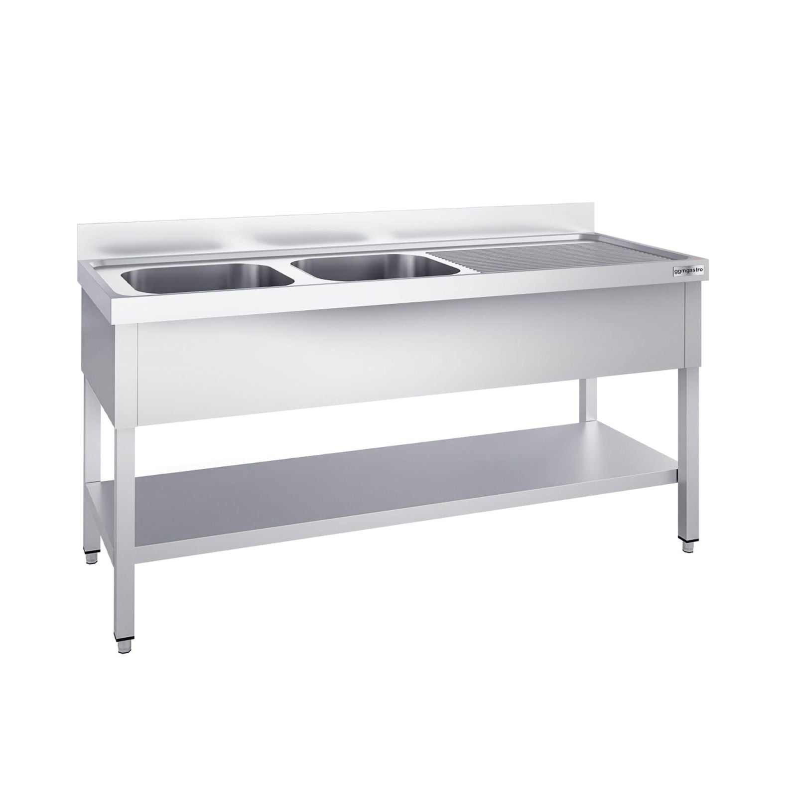 Chiuvetă profesională pentru oale PREMIUM - 1800x700 mm - cu poliță inferioară - cu 2 cuve
