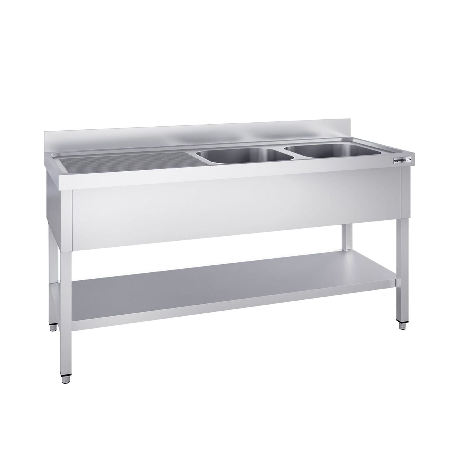 Chiuvetă profesională pentru oale PREMIUM - 1800x700 mm - cu poliță inferioară - cu 2 cuvă/cuve