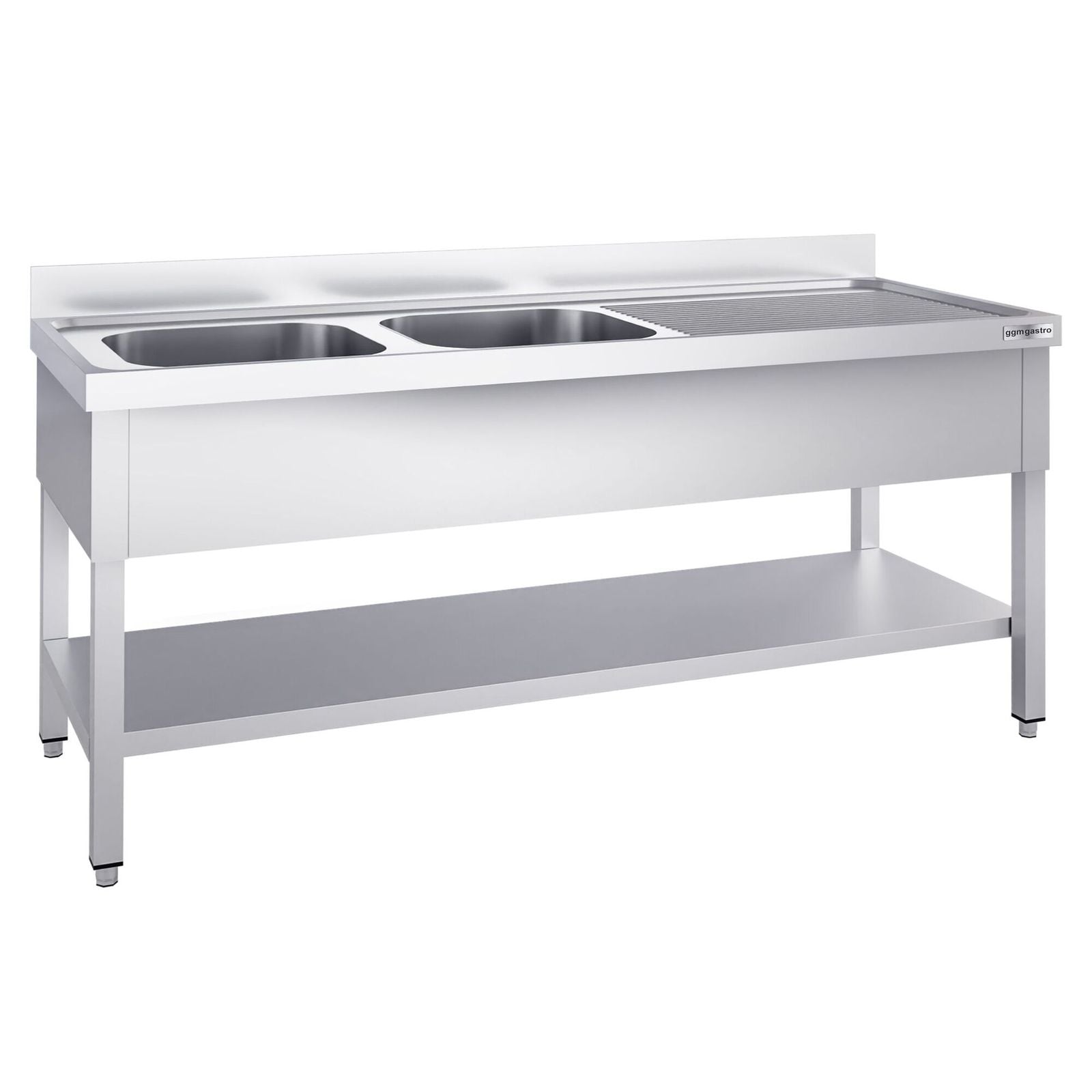 Chiuvetă profesională PREMIUM - 2000x700 mm - cu poliță inferioară - cu 2 cuvă/cuve