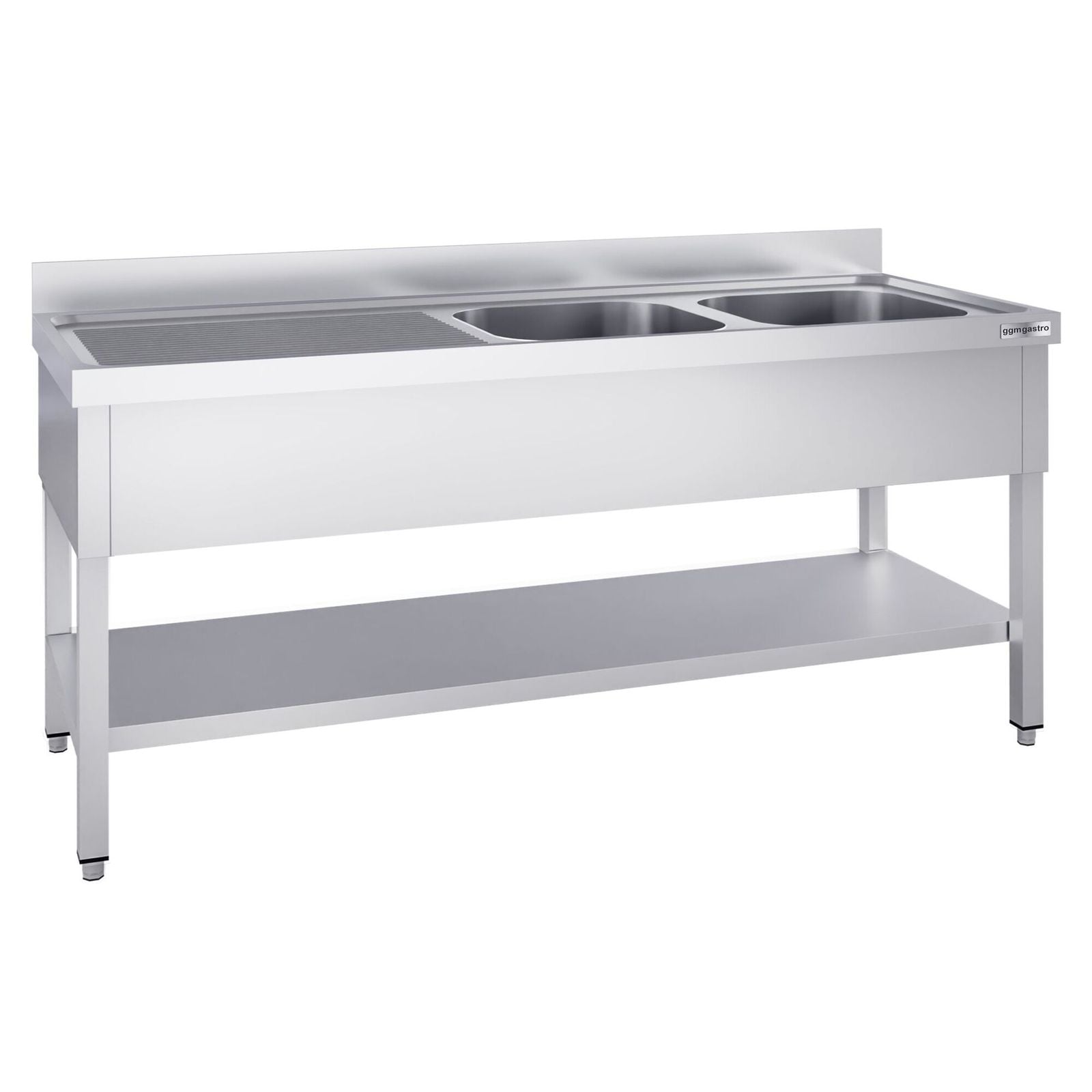 Chiuvetă profesională PREMIUM - 2000x700 mm - cu poliță inferioară - cu 2 cuve