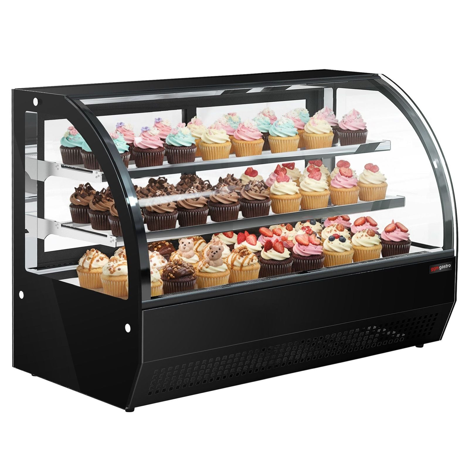 Vitrină frigorifică de masă – 140 litri – 900 mm – cu 2 rafturi din sticlă – rotundă – negru