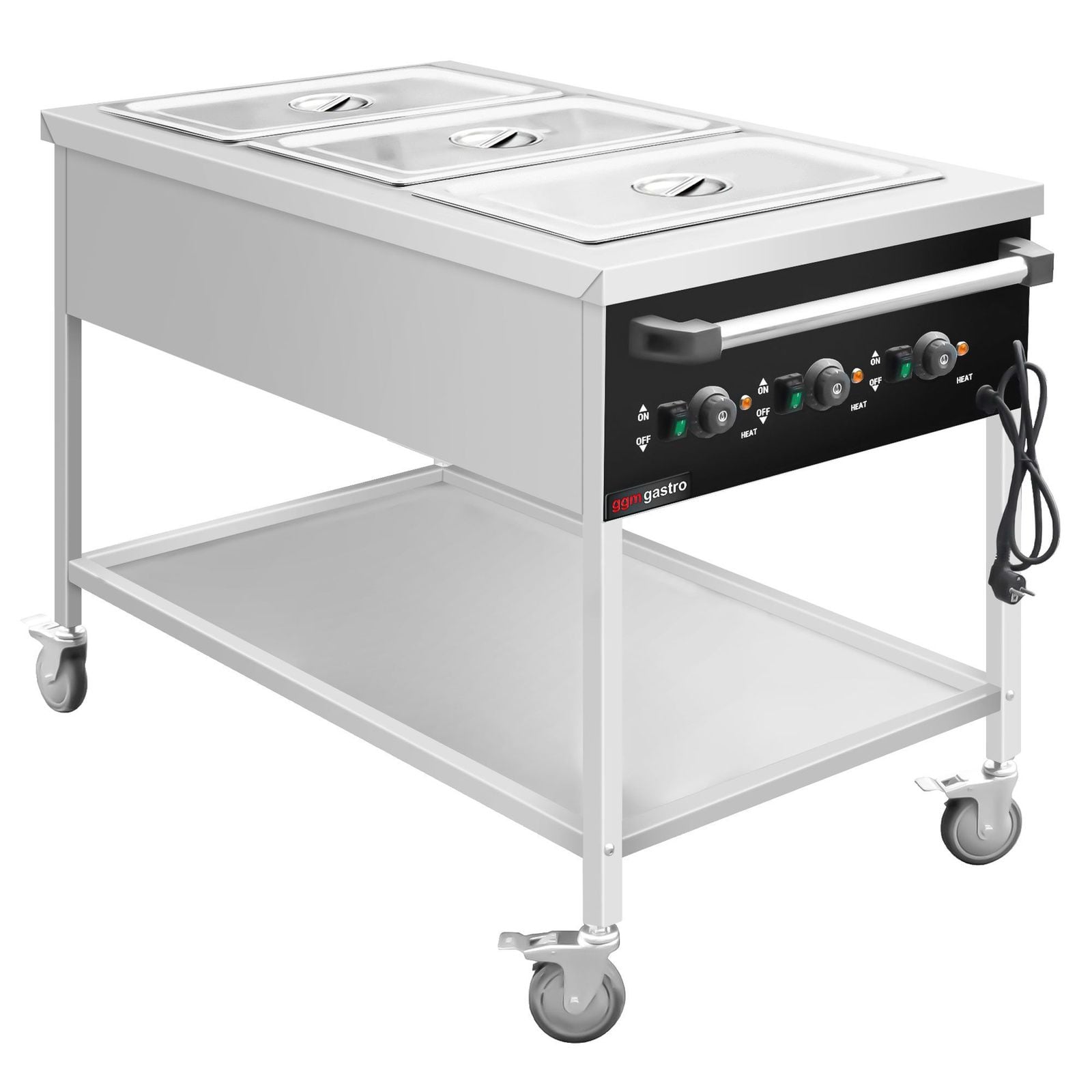 Cărucior termic cu baie marie – 3 kW – GN 1/1 – Temperatură cuvă reglabilă separat
