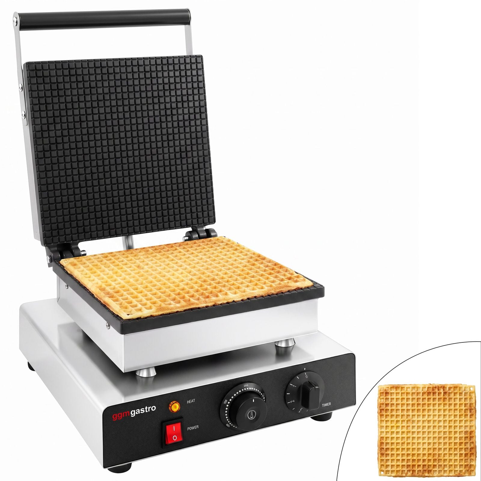 Aparat de vafe – individual – manual – 1,75 kW – Formă: cornete, vafe Stroop – plăci de coacere cu acoperire din teflon