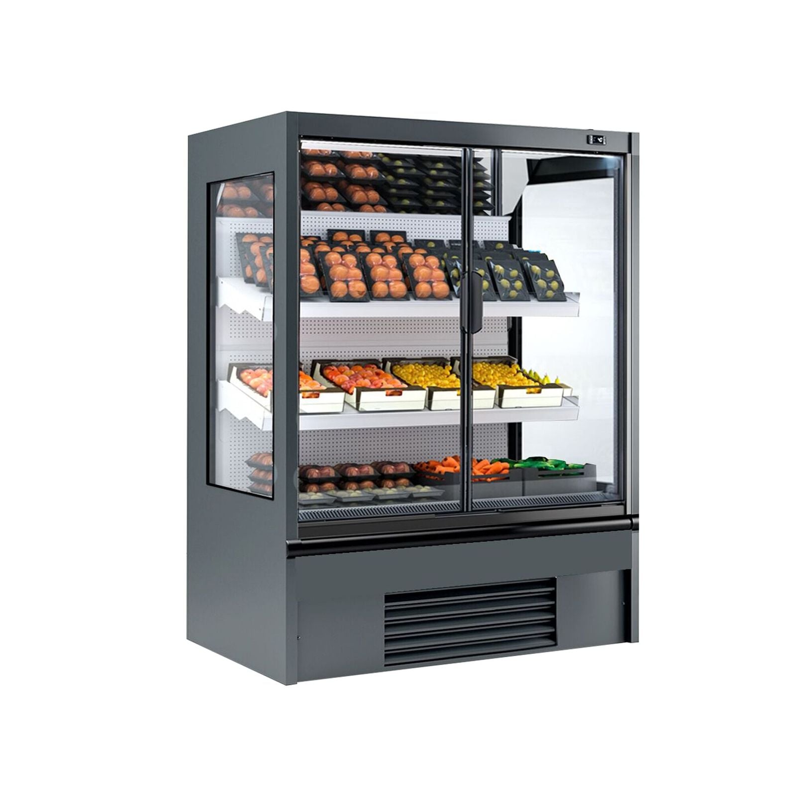 Raft frigorific - 1.330 mm - 370 litri - +4°C/+6°C - cu 2 uși din sticlă cu geam dublu uși cu balamale & 2 polițe - anthracit (RAL 7016)