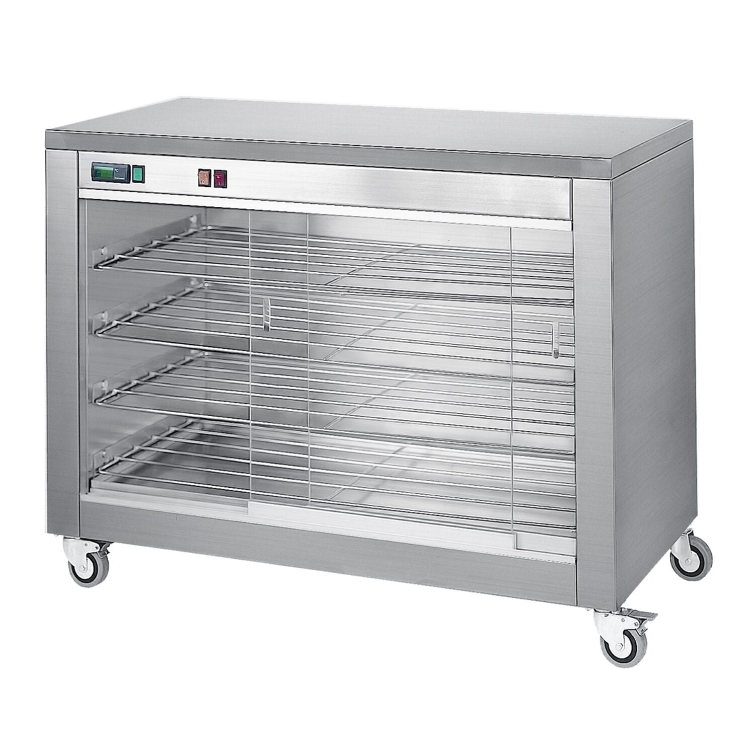 Dulap de încălzire cu ușă glisantă din sticlă și 4 rafturi - 940 x 690 x 880 mm
