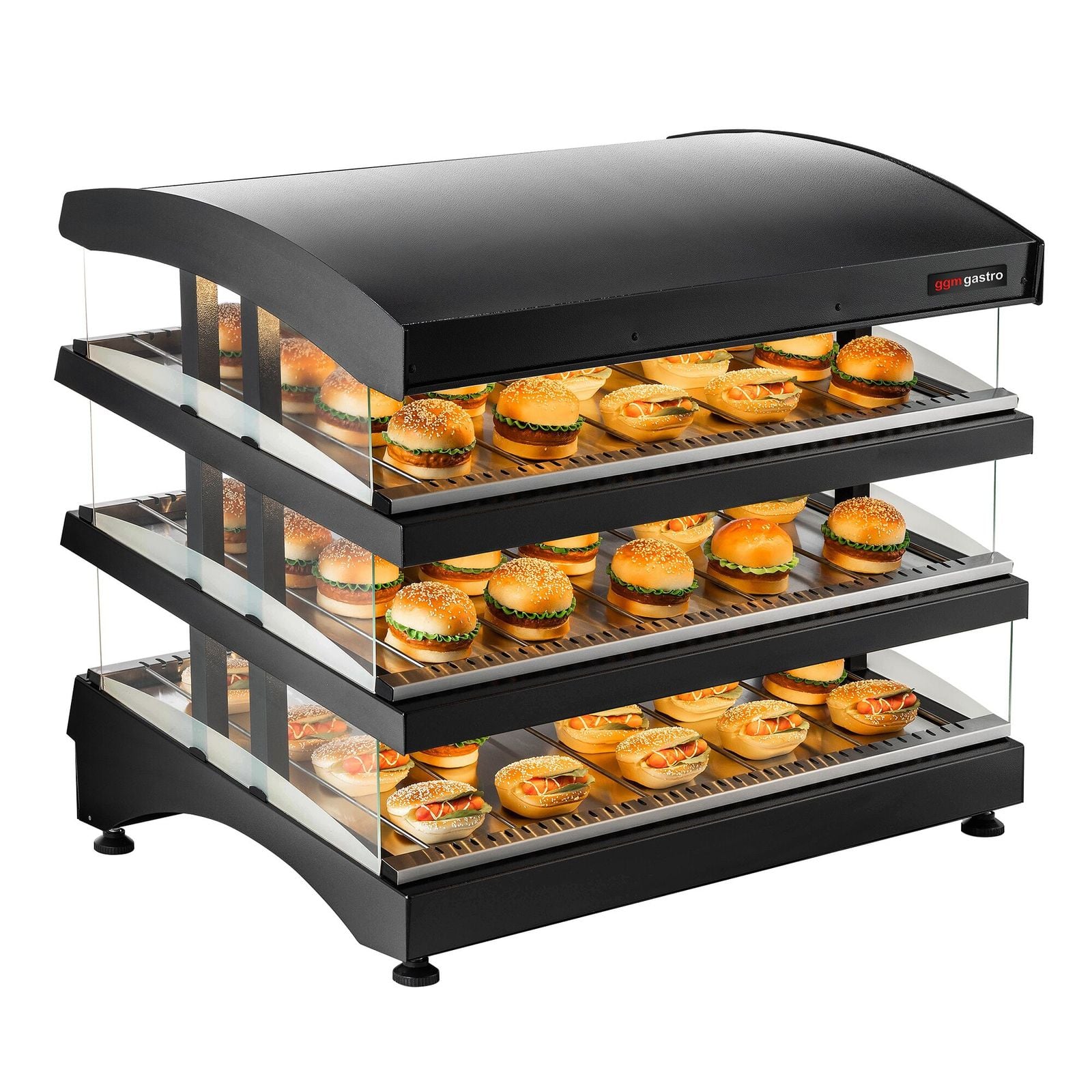 Vitrină caldă de banc profesională - 995 mm - 1,02 kW - cu 3 rafturi - negru