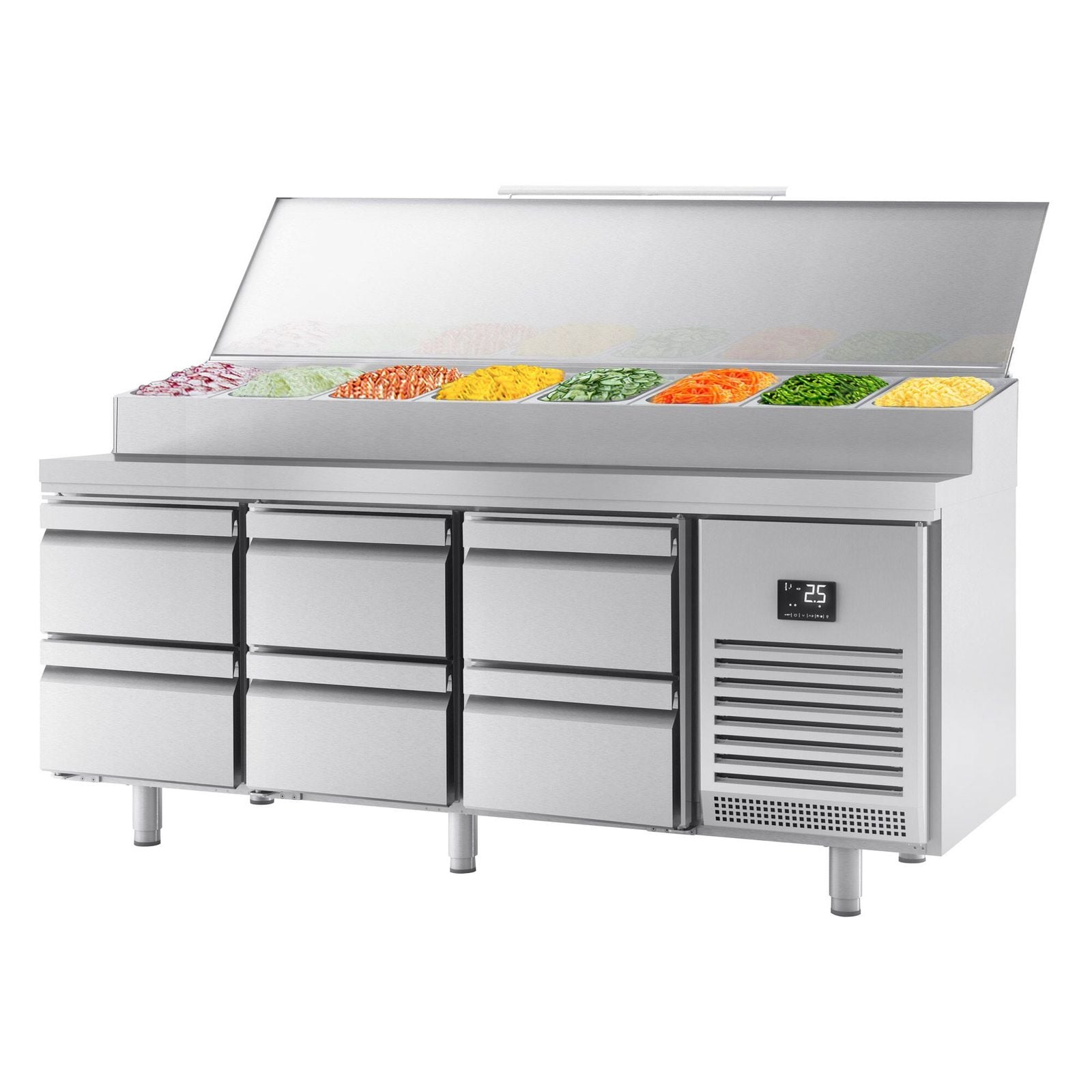 Saladetă - 1960x700 mm - 1 ușă & 6 sertare - pentru 1x GN 1/2 & 9x GN 1/3 recipiente