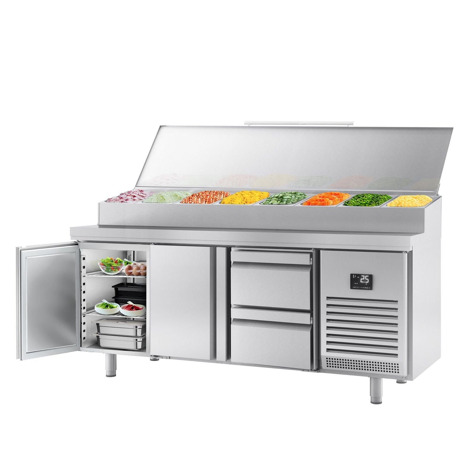Saladetă - 1960x700 mm - 2 uși & 2 sertare - pentru 1x GN 1/2 & 9x GN 1/3 recipiente