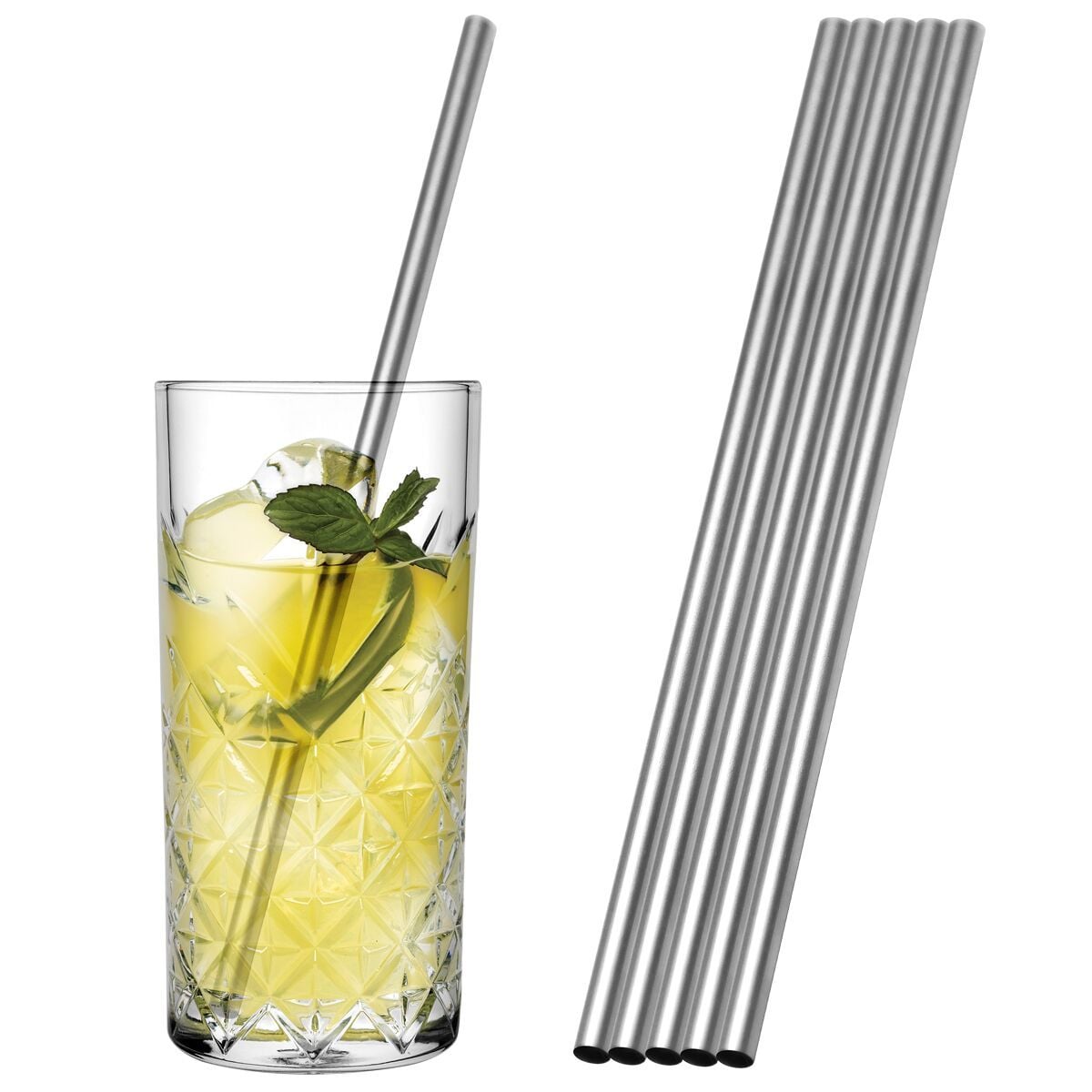(50 buc) Paie de băut din oțel inoxidabil reutilizabile - drept - 200 mm - ø 8 mm