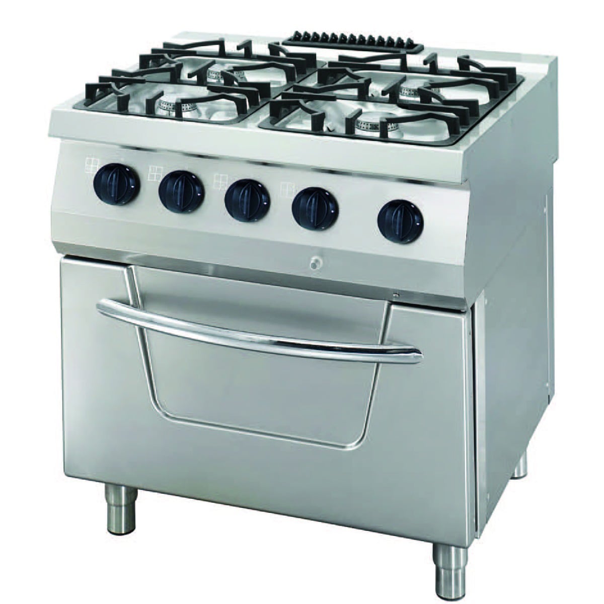 Aragaz profesional pe gaz Maxima Heavy Duty cu cuptor – 4 arzătoare – 34 kW – modul dublu – adâncime 70 cm