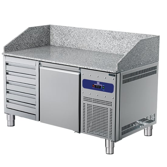 Pizza counter 1600 mm with 1 door 600x400 mm, 5 drawers EN