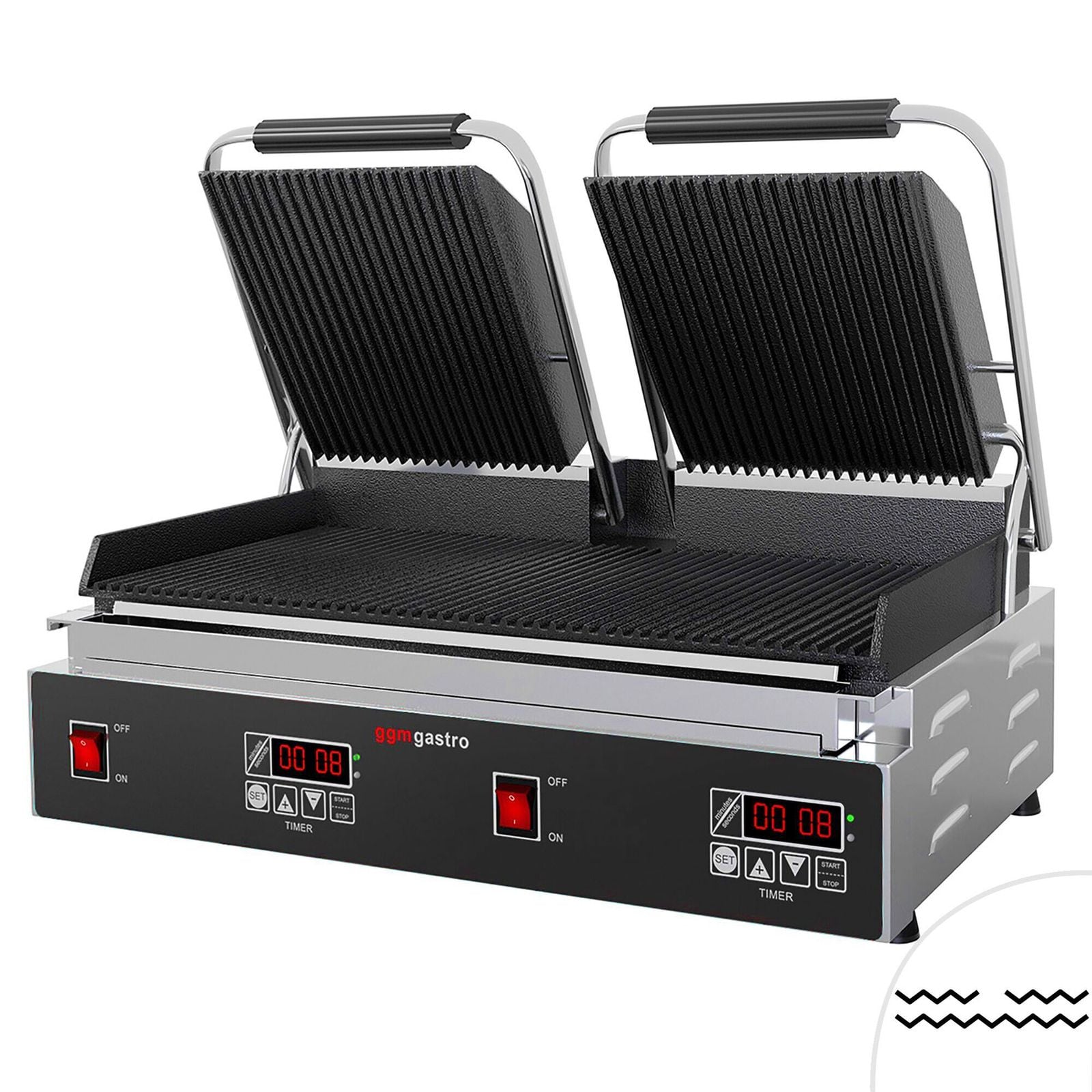 Contact grill / Grătar pentru hamburgeri - 3,6 kW - Digital - Grătar sus și jos - Suprafață de gătit: 480x230mm